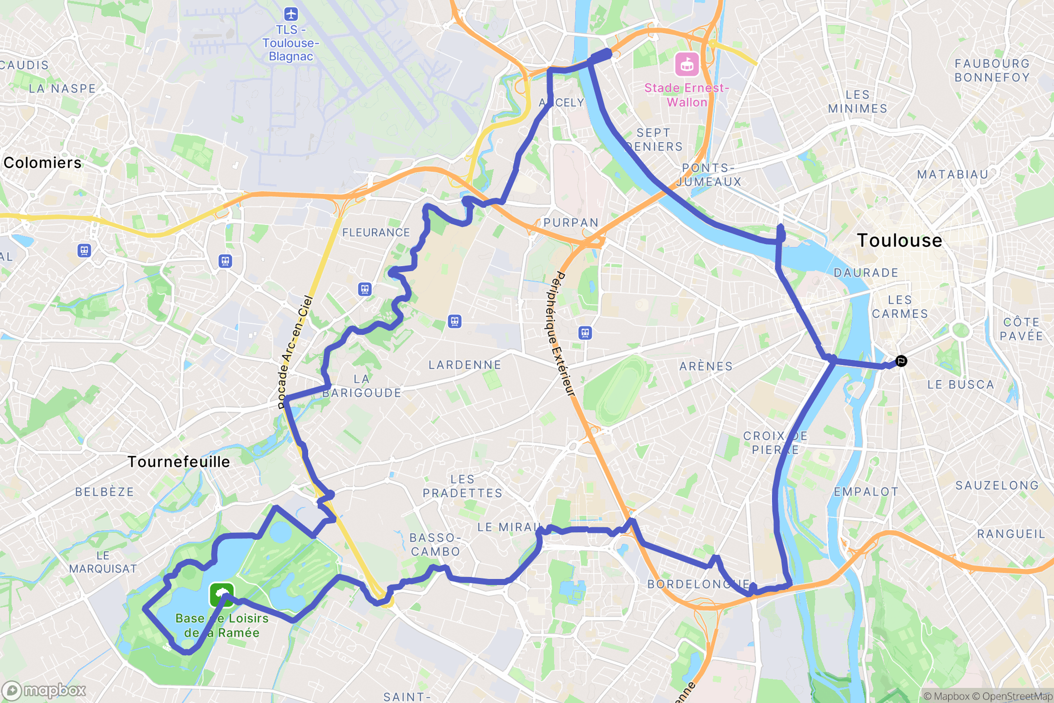 Toulouse : carte du parcours de randonnée - France