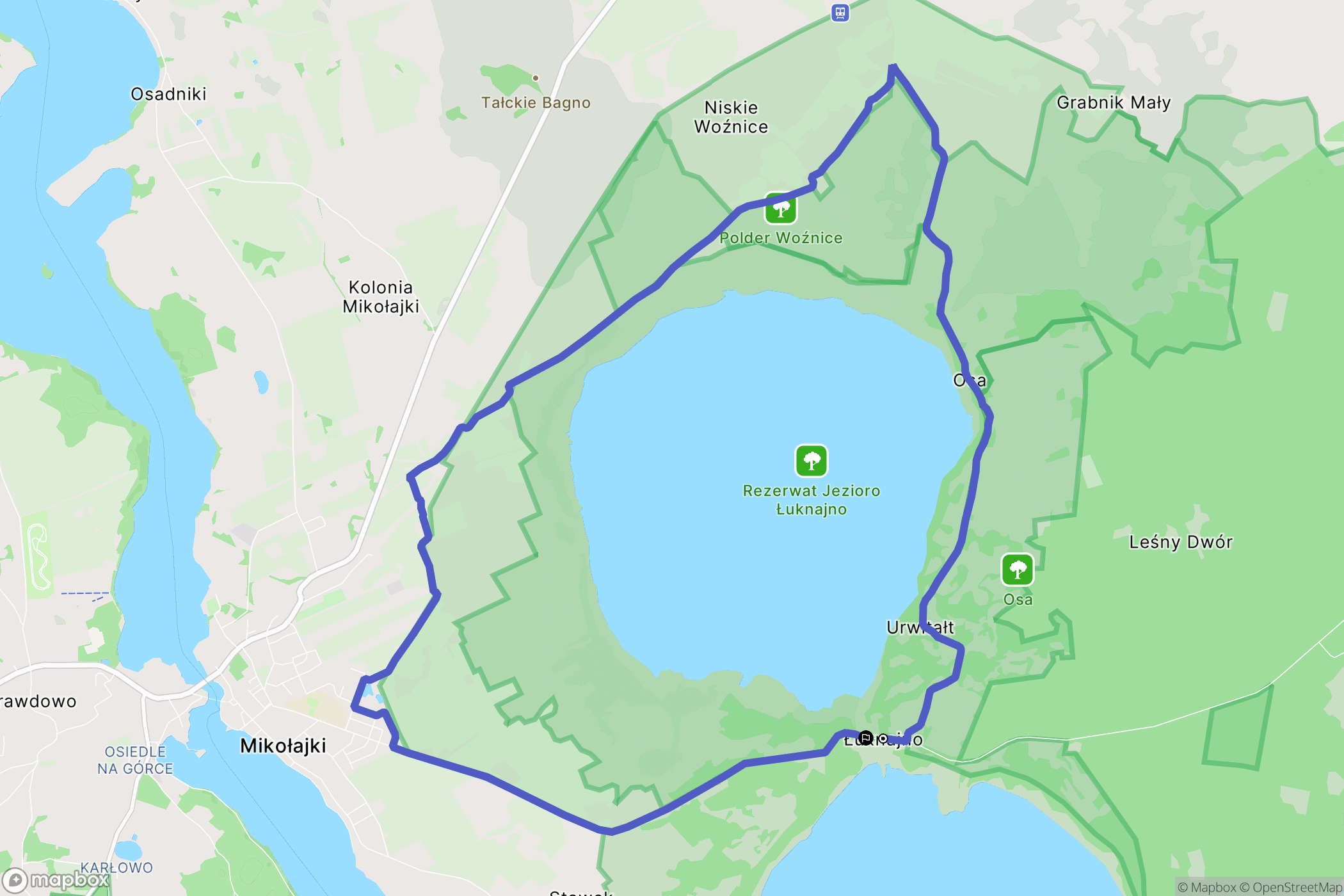 Łuknajno: mapa trasy - Poland