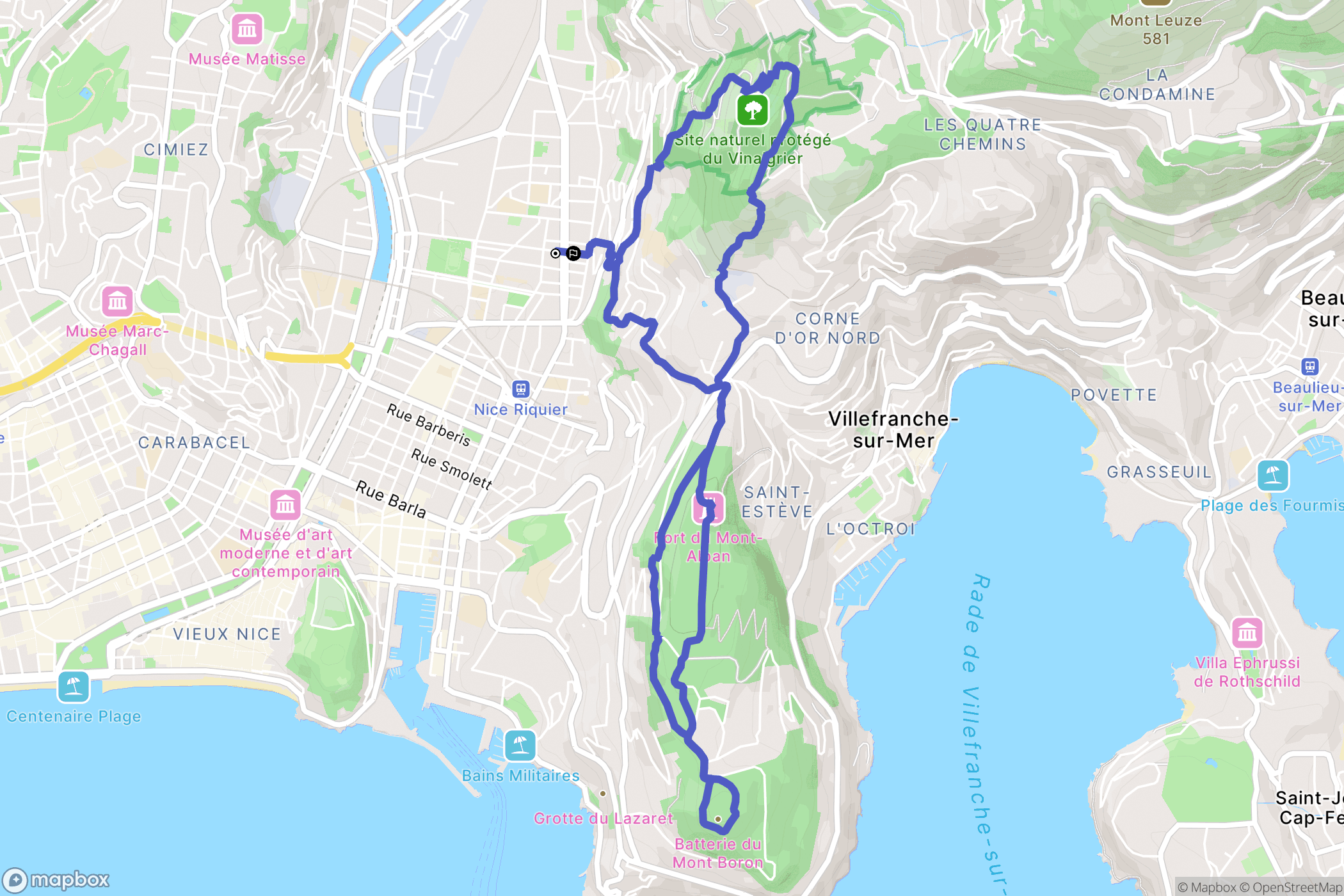 Nice : carte du parcours de randonnée - France