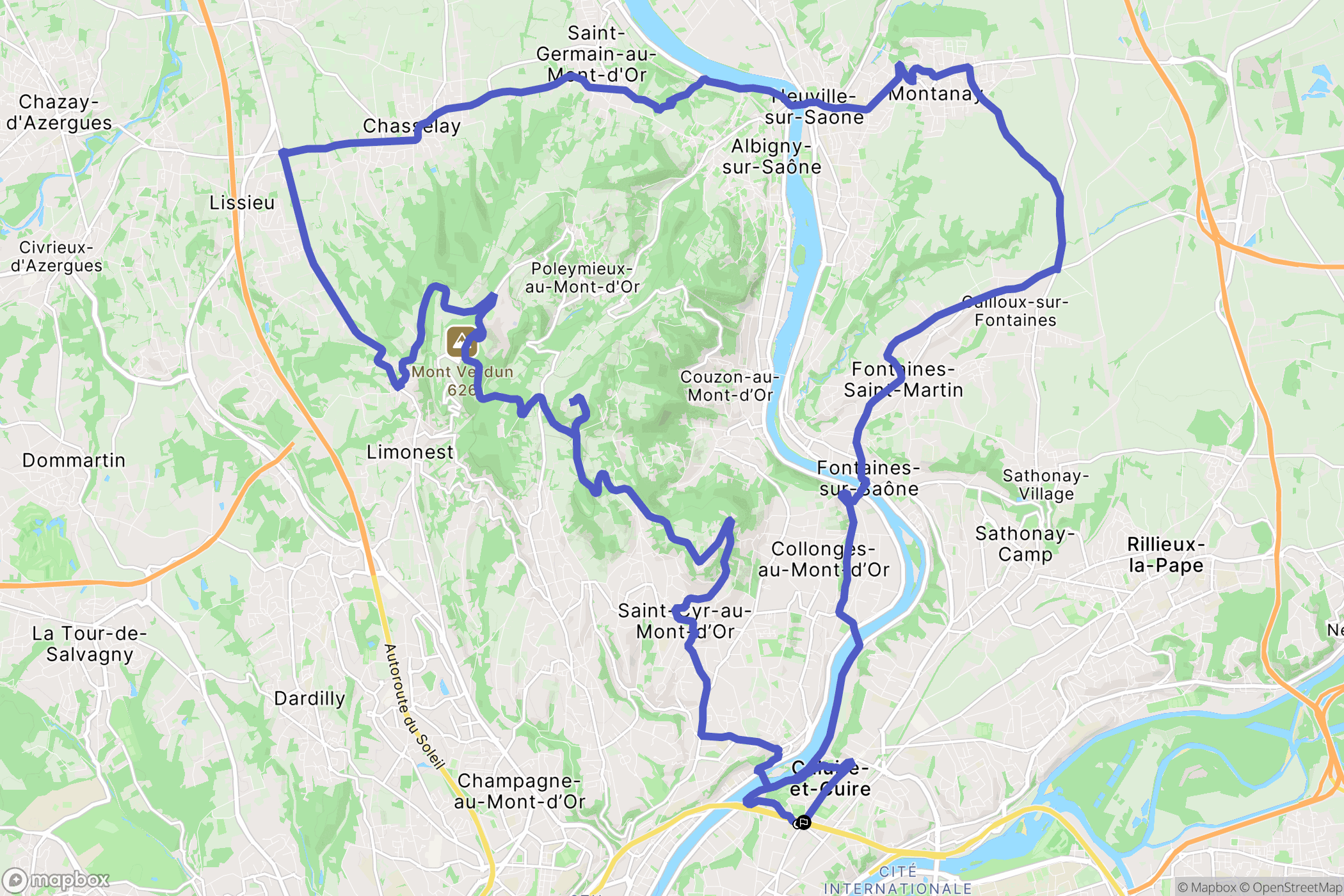 Caluire-et-Cuire : carte du parcours de randonnée - France