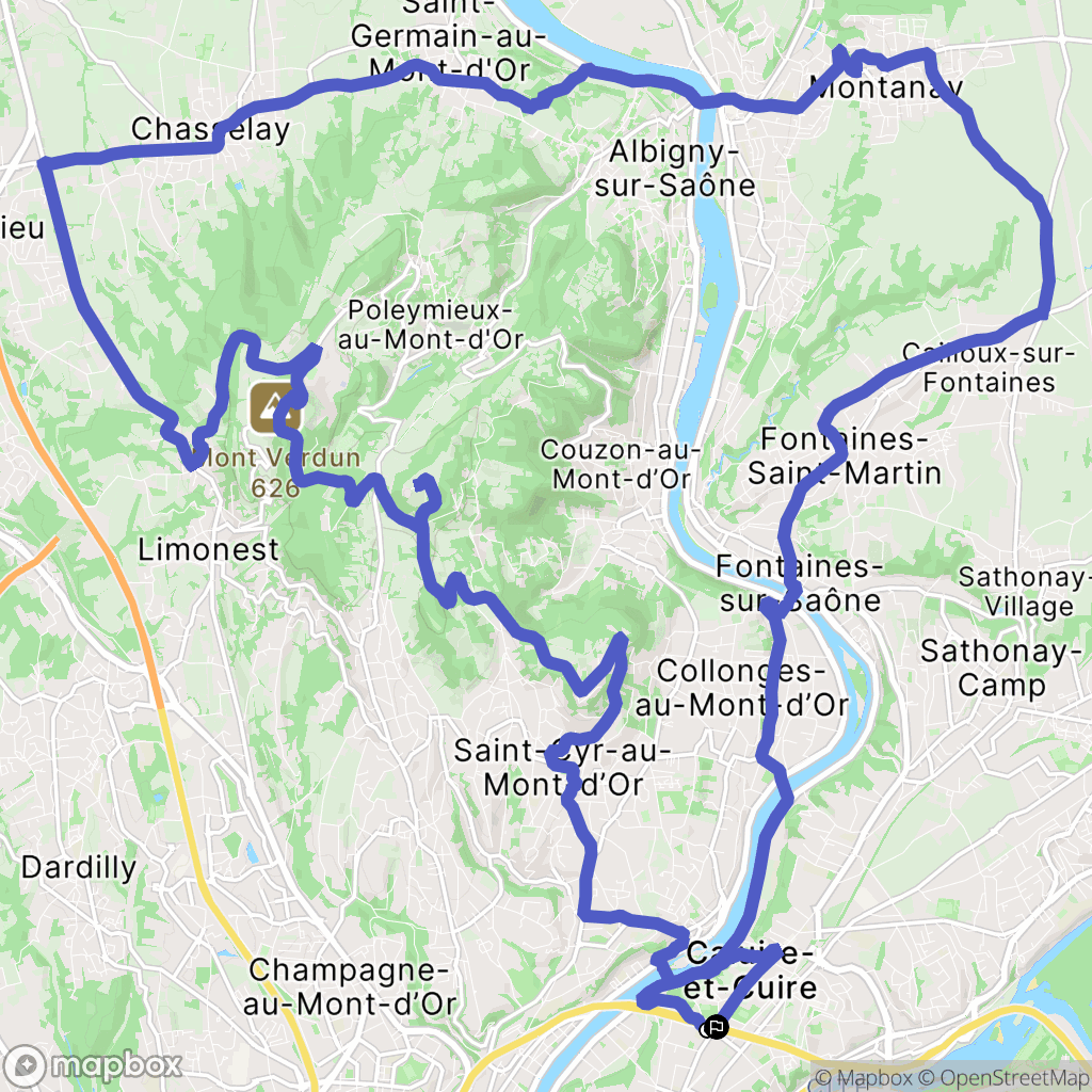 Caluire-et-Cuire : carte du parcours de randonnée - France