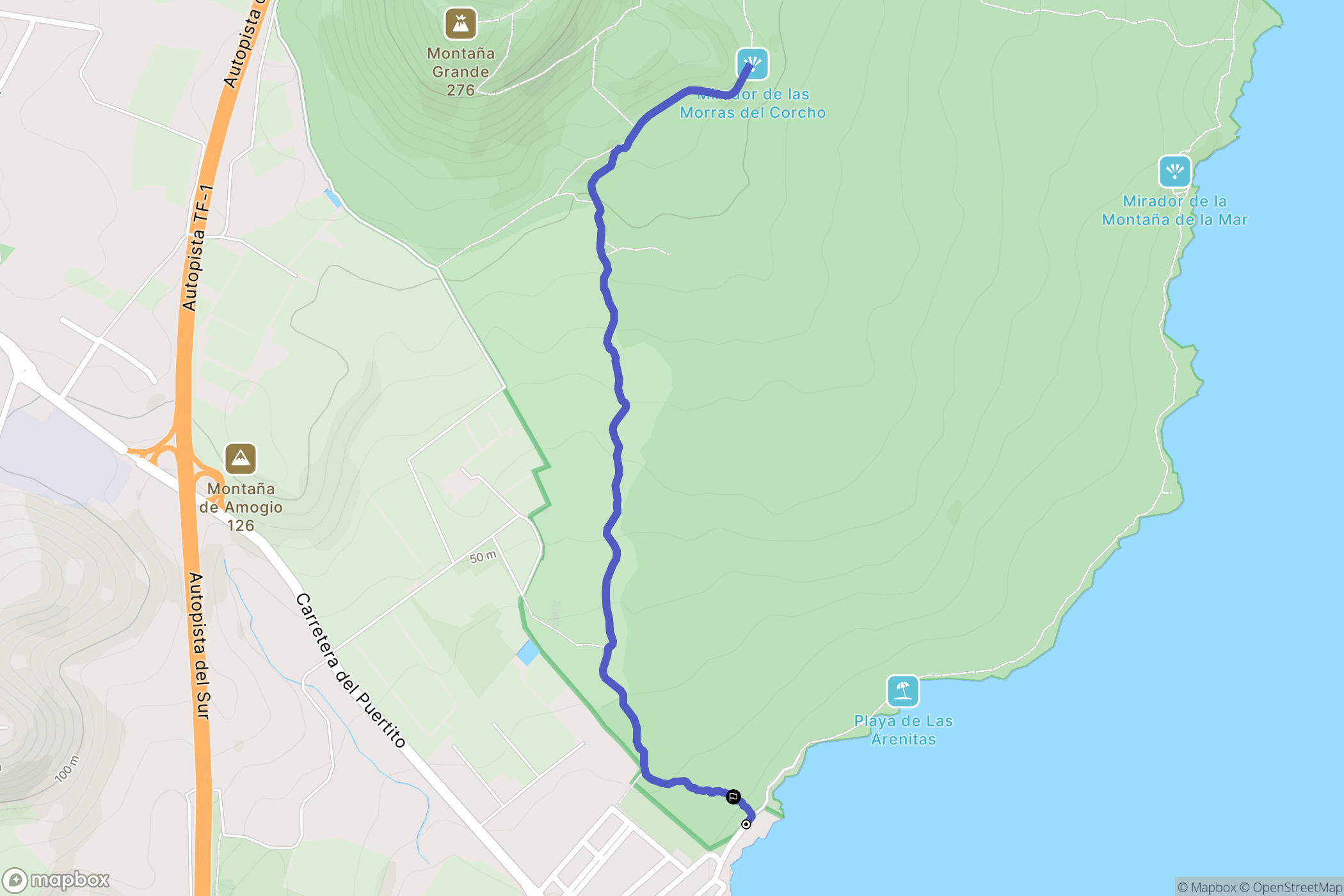 Puertito de Güímar : carte du parcours de randonnée - Spain