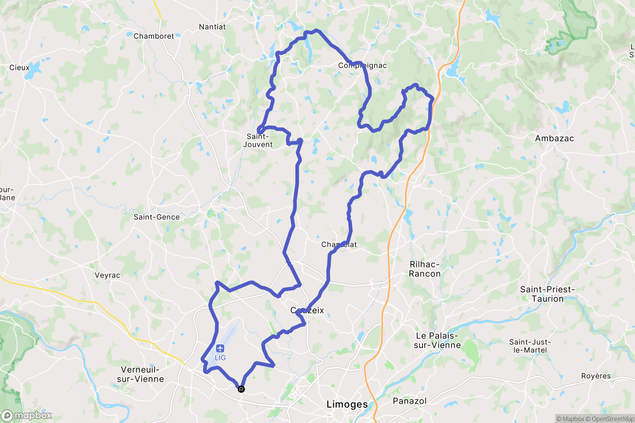 Limoges : carte du parcours de randonnée - France