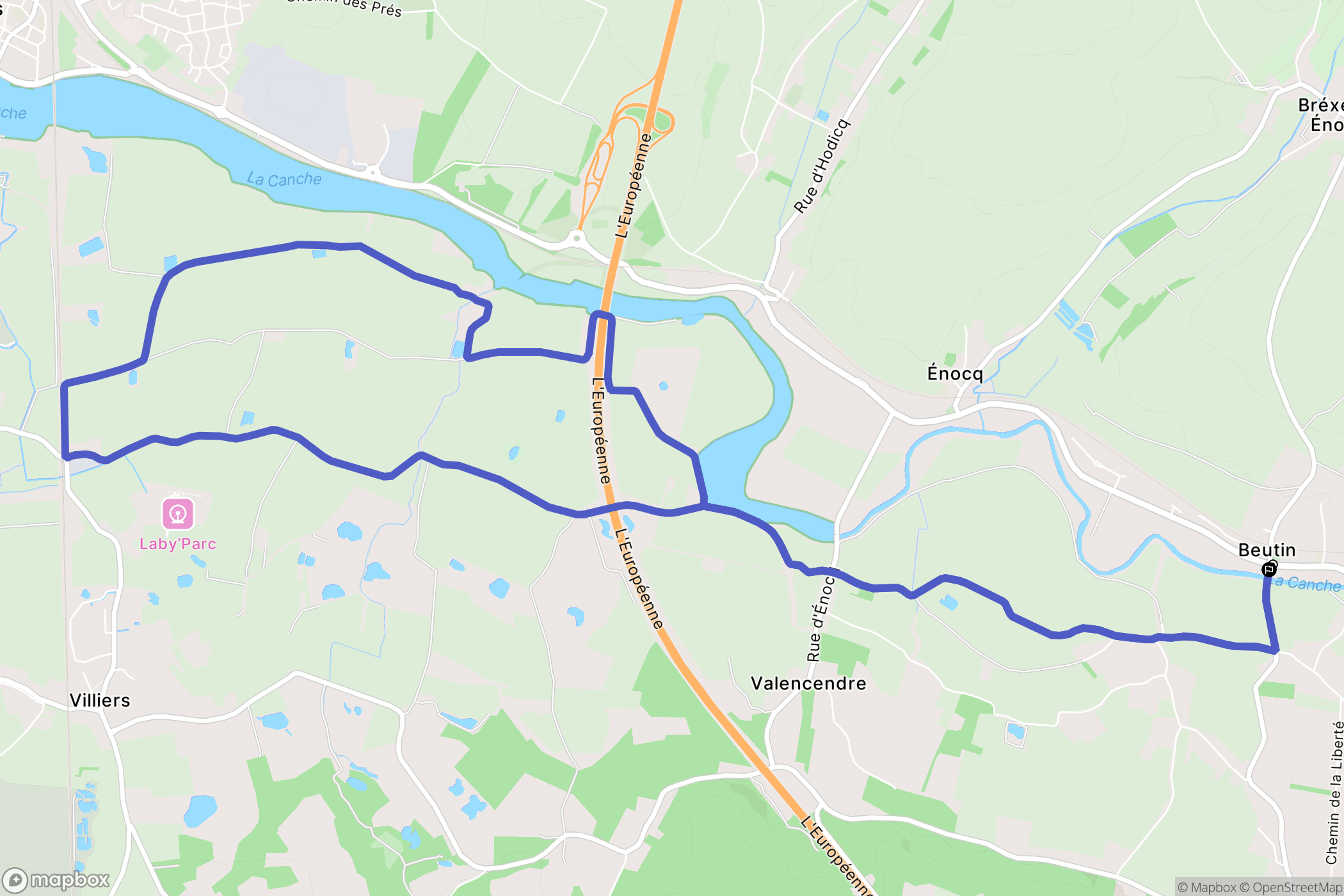 Beutin : carte du parcours de randonnée - France