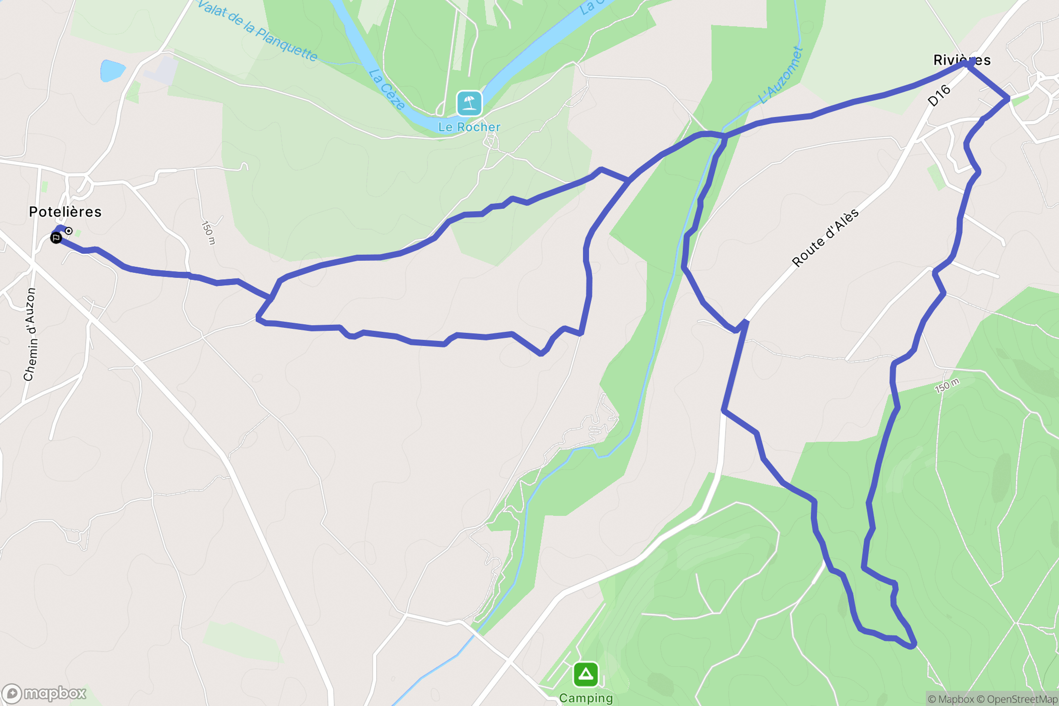 Potelières : carte du parcours de randonnée - France