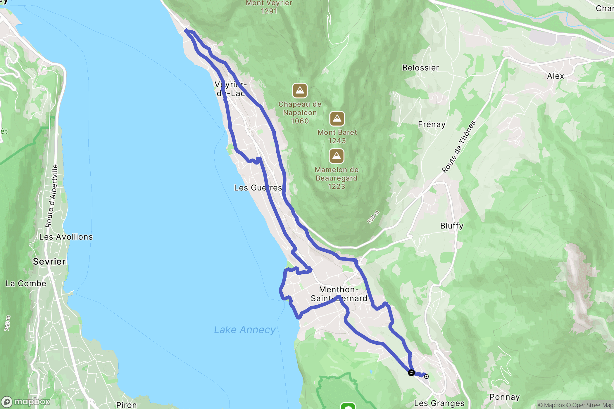 Talloires-Montmin : carte du parcours de randonnée - France