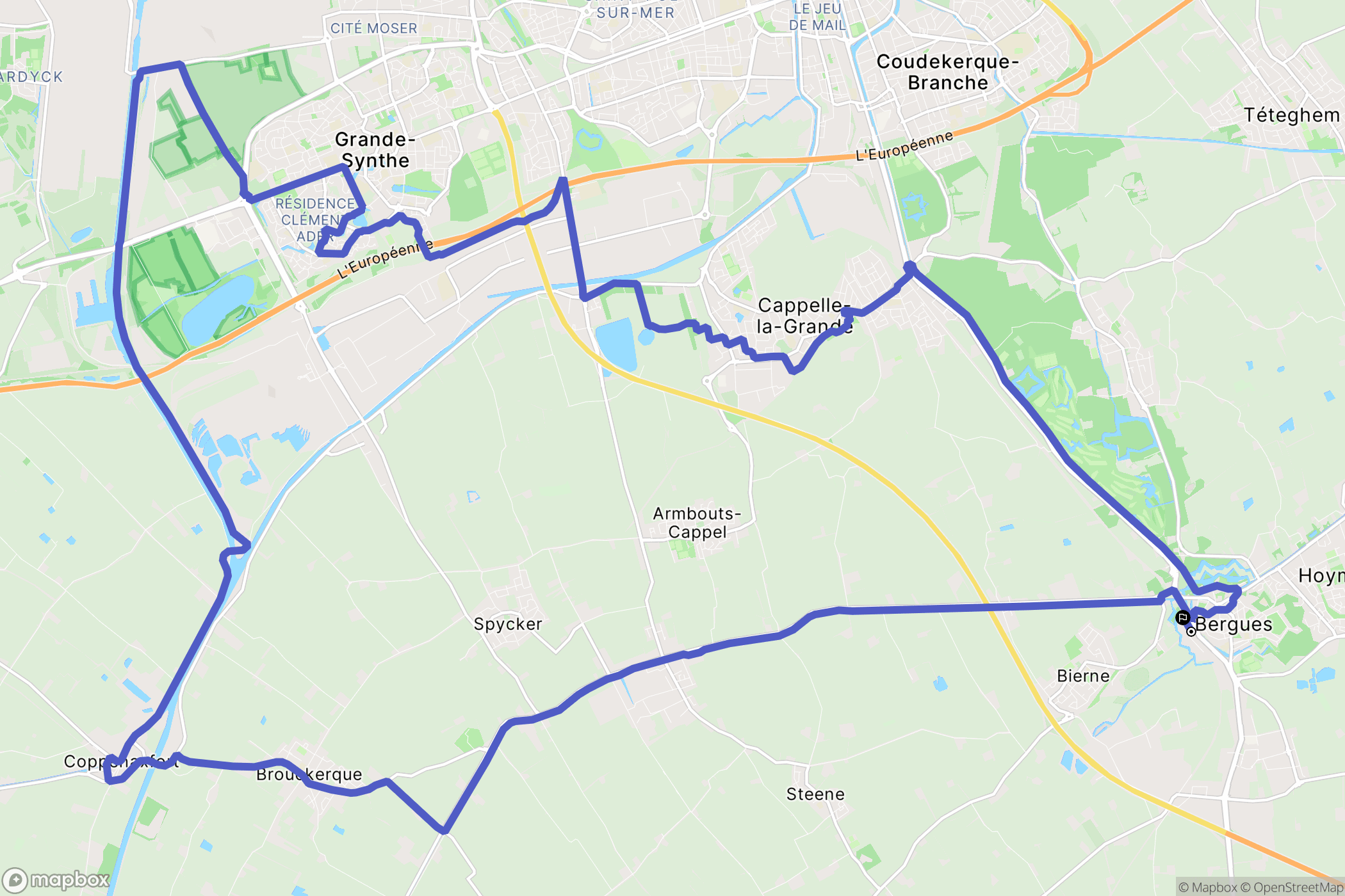 Bergues : carte du parcours de randonnée - France