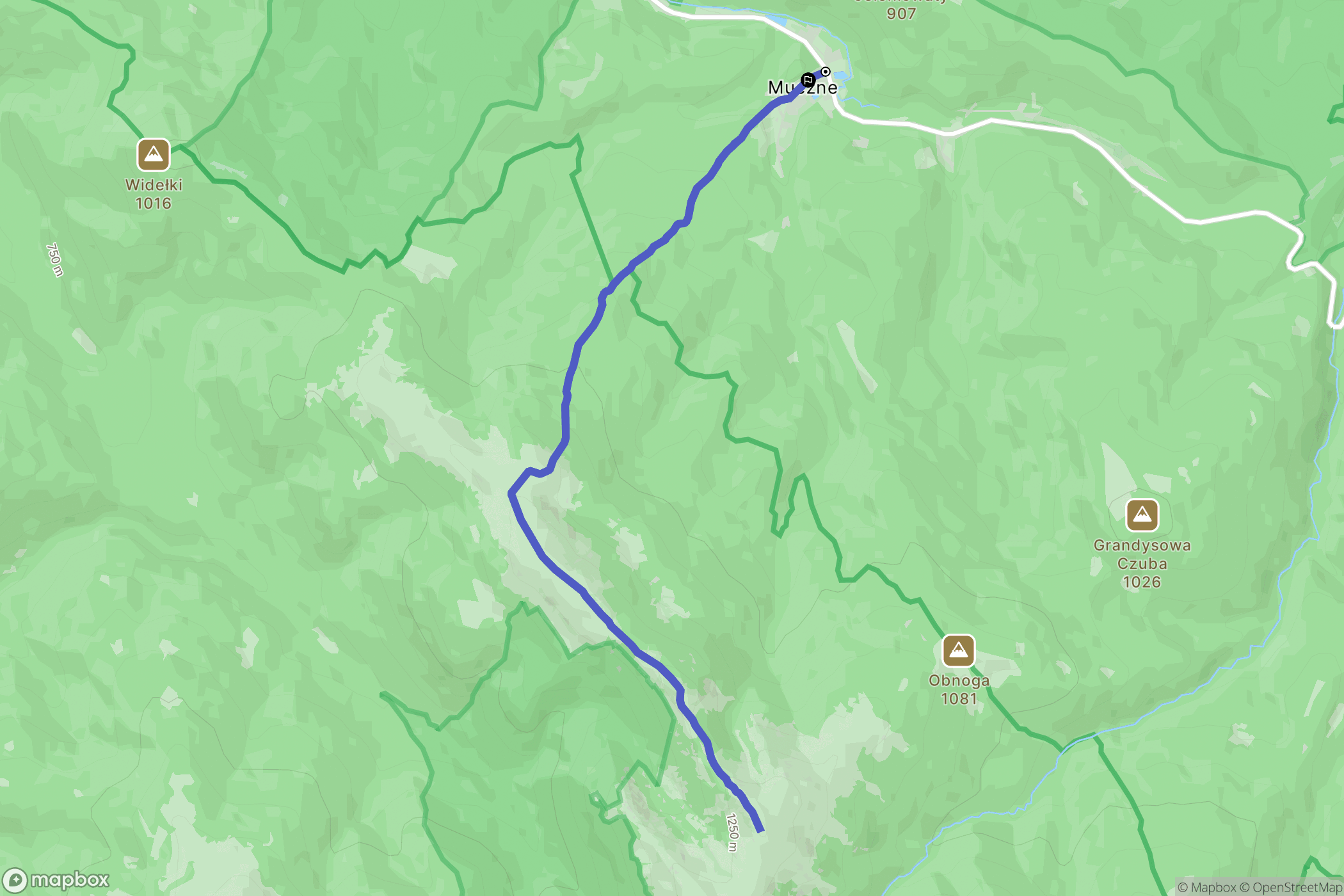 Muczne: mapa trasy - Poland