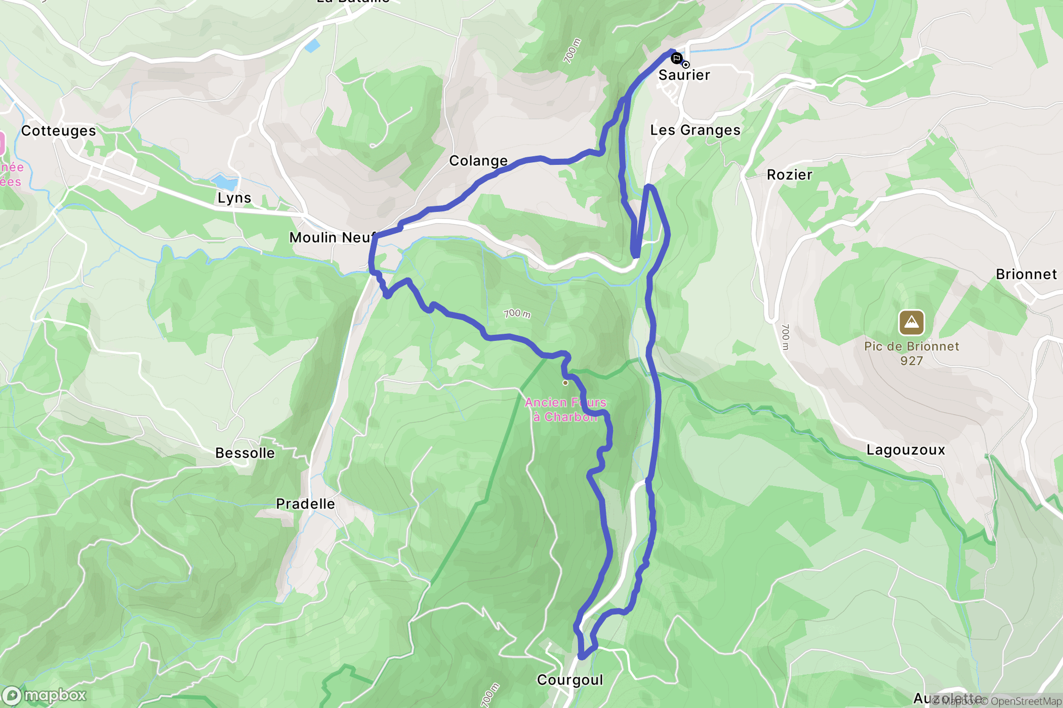 Saurier : carte du parcours de randonnée - France