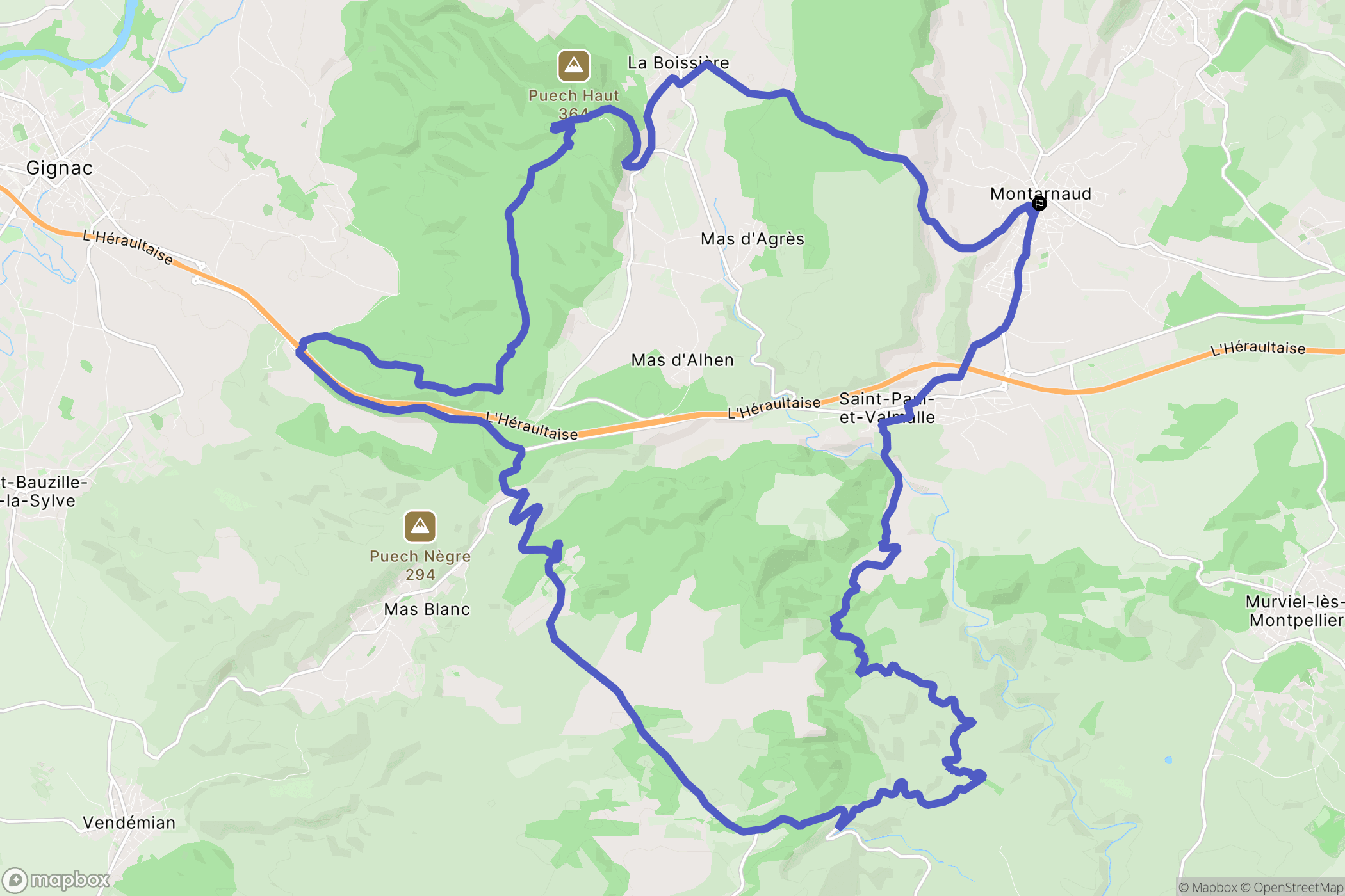 Montarnaud : carte du parcours de randonnée - France