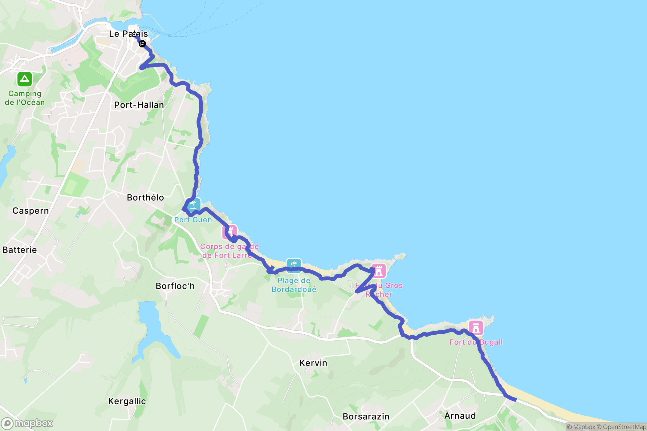 Le Palais : carte du parcours de randonnée - France
