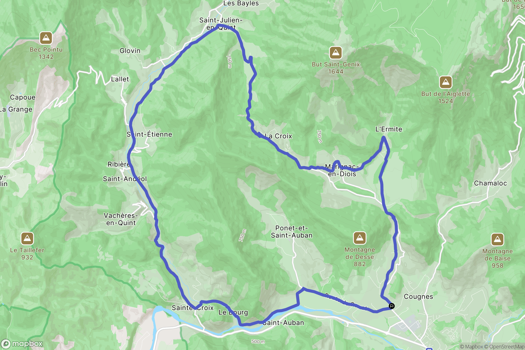 Die : carte du parcours de randonnée - France