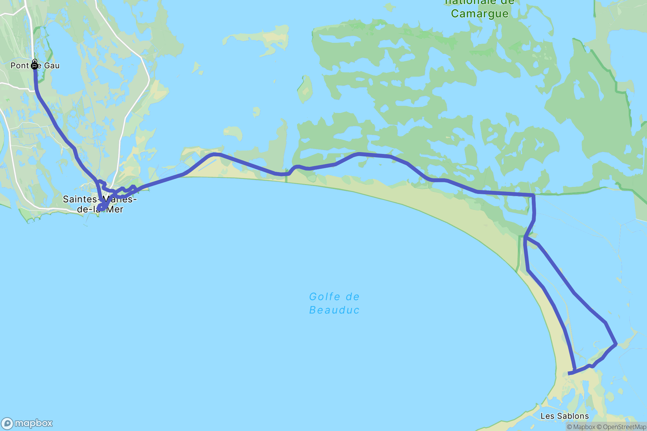 Saintes-Maries-de-la-Mer : carte du parcours de randonnée - France
