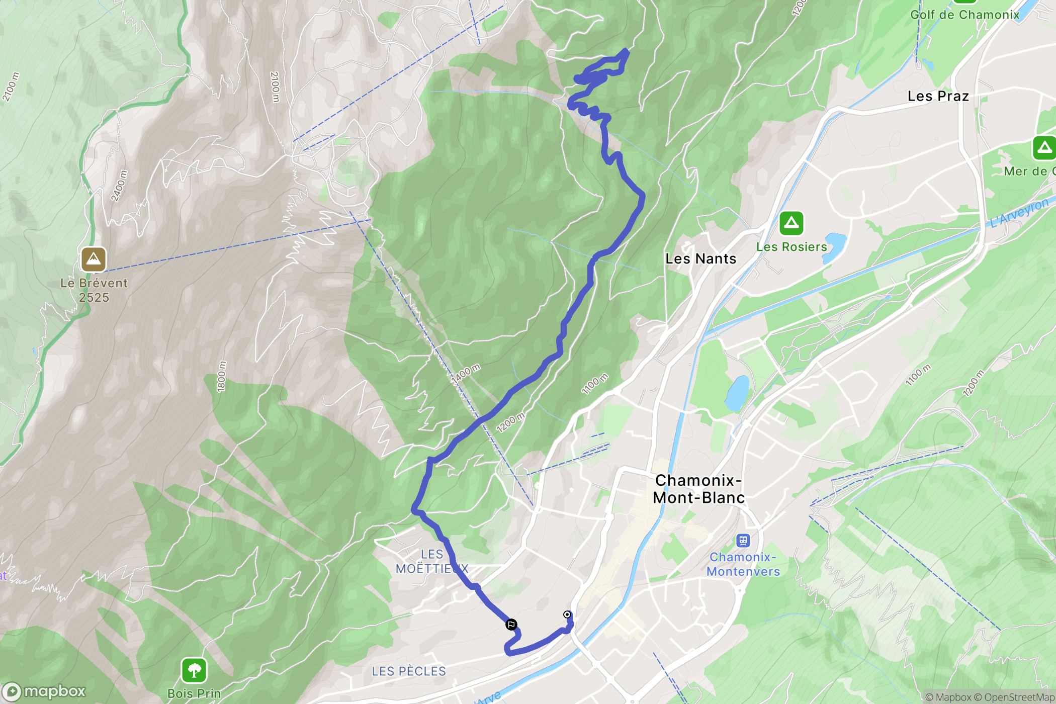 Chamonix-Mont-Blanc : carte du parcours de randonnée - France