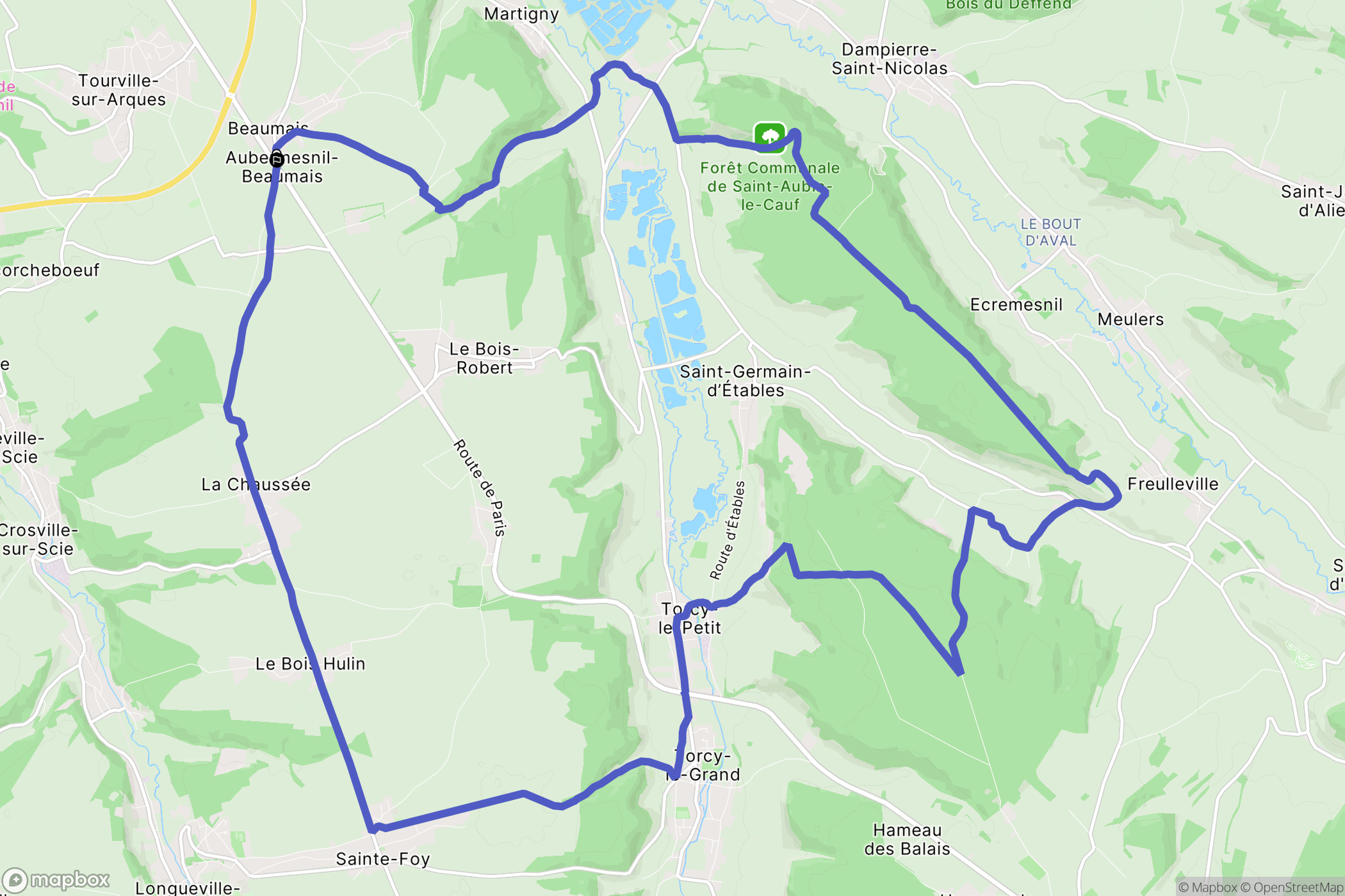 Aubermesnil-Beaumais : carte du parcours de randonnée - France