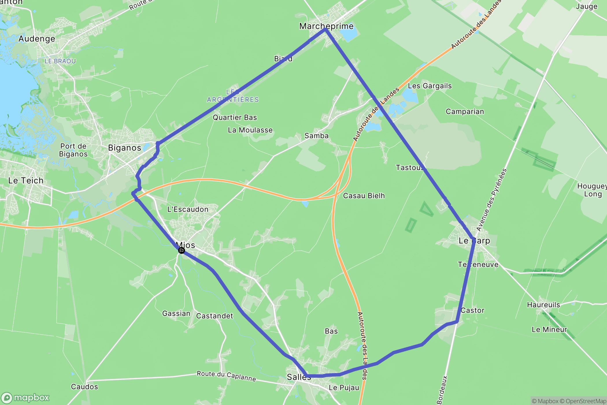 Mios : carte du parcours de randonnée - France