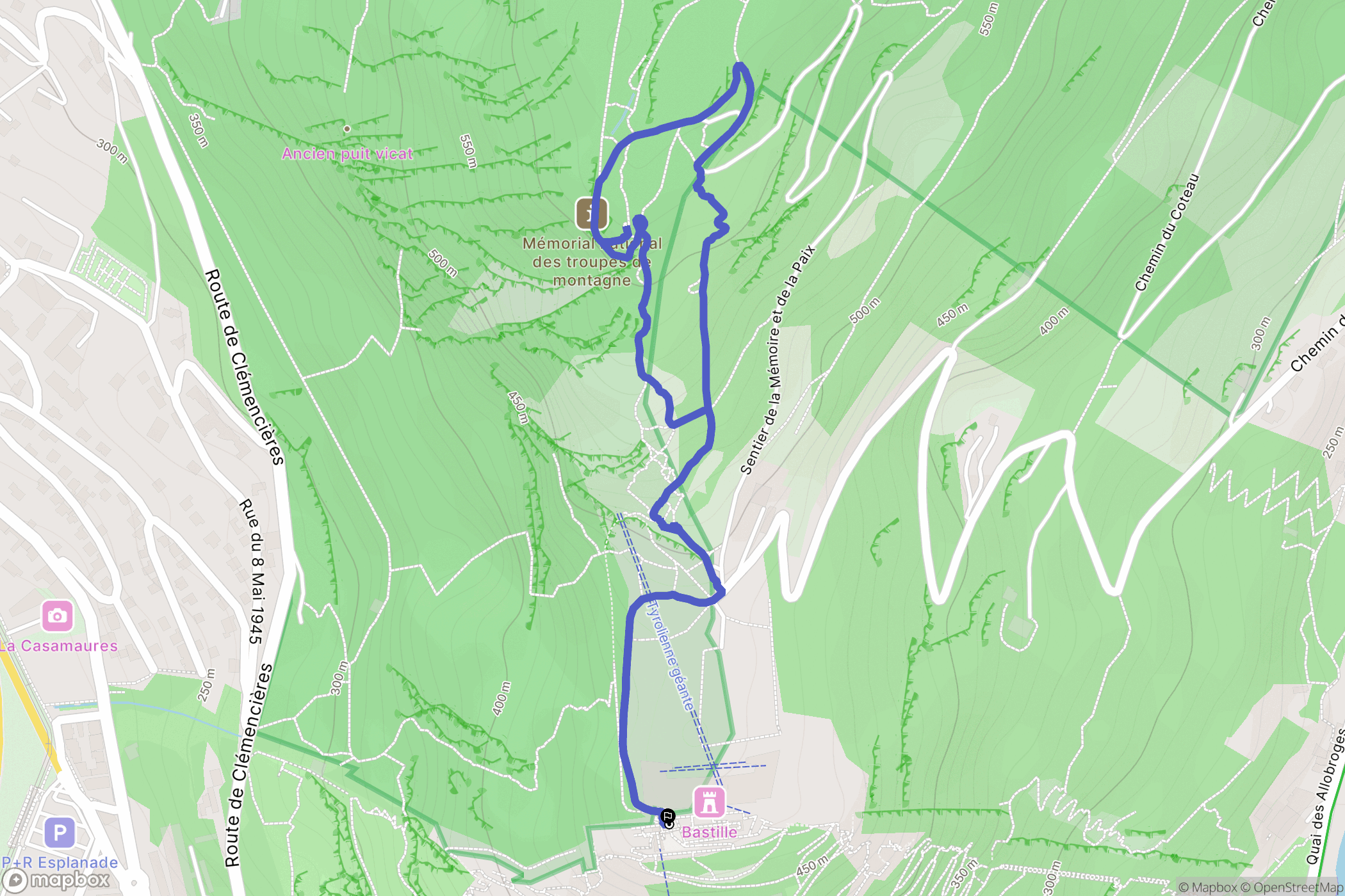 Grenoble : carte du parcours de randonnée - France