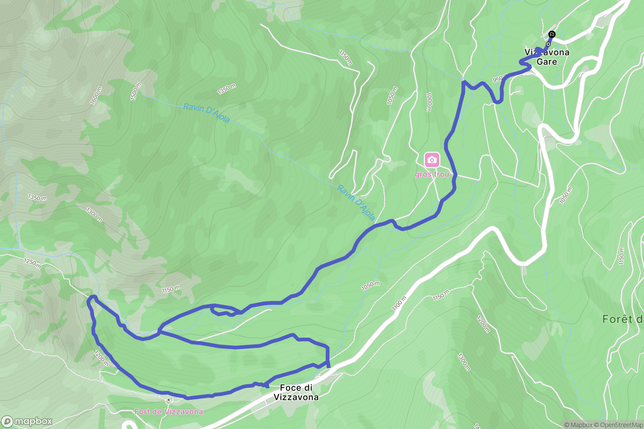 Vivario : carte du parcours de randonnée - France