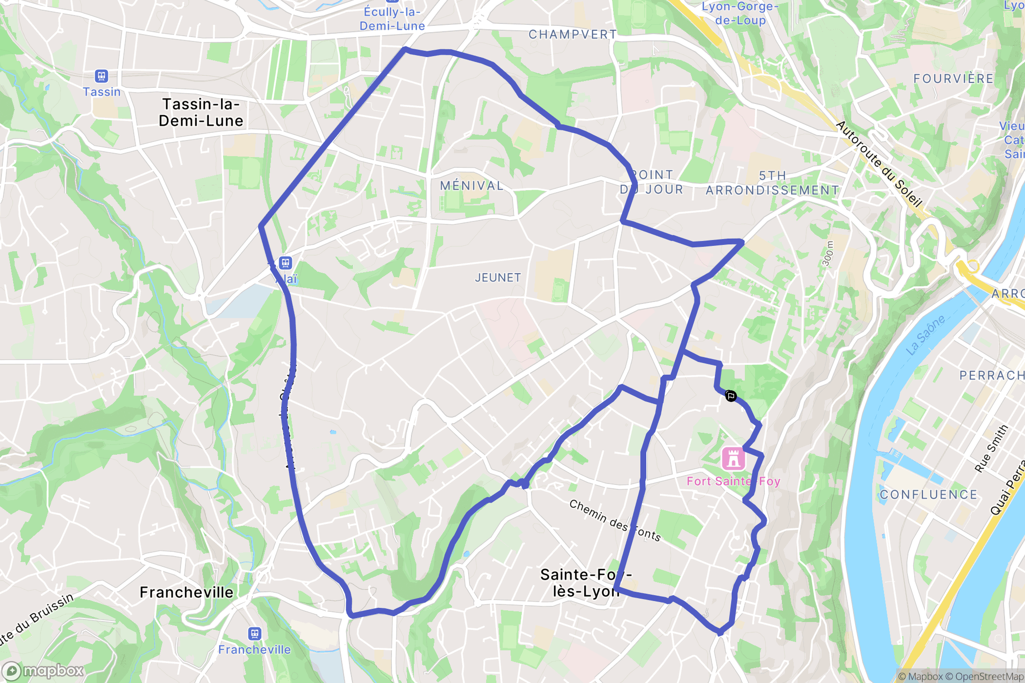 Sainte-Foy-lès-Lyon : carte du parcours de randonnée - France