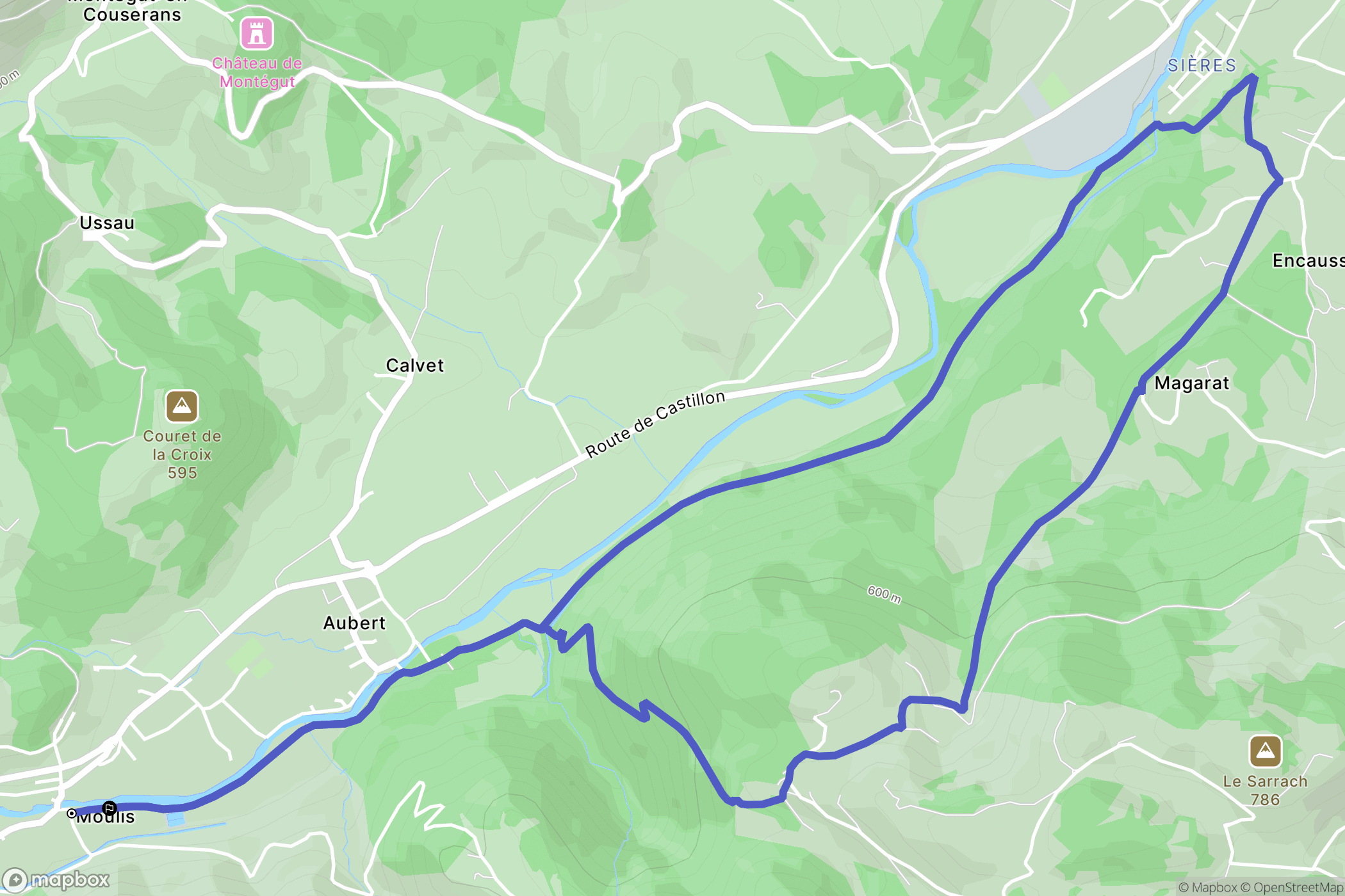 Moulis : carte du parcours de randonnée - France