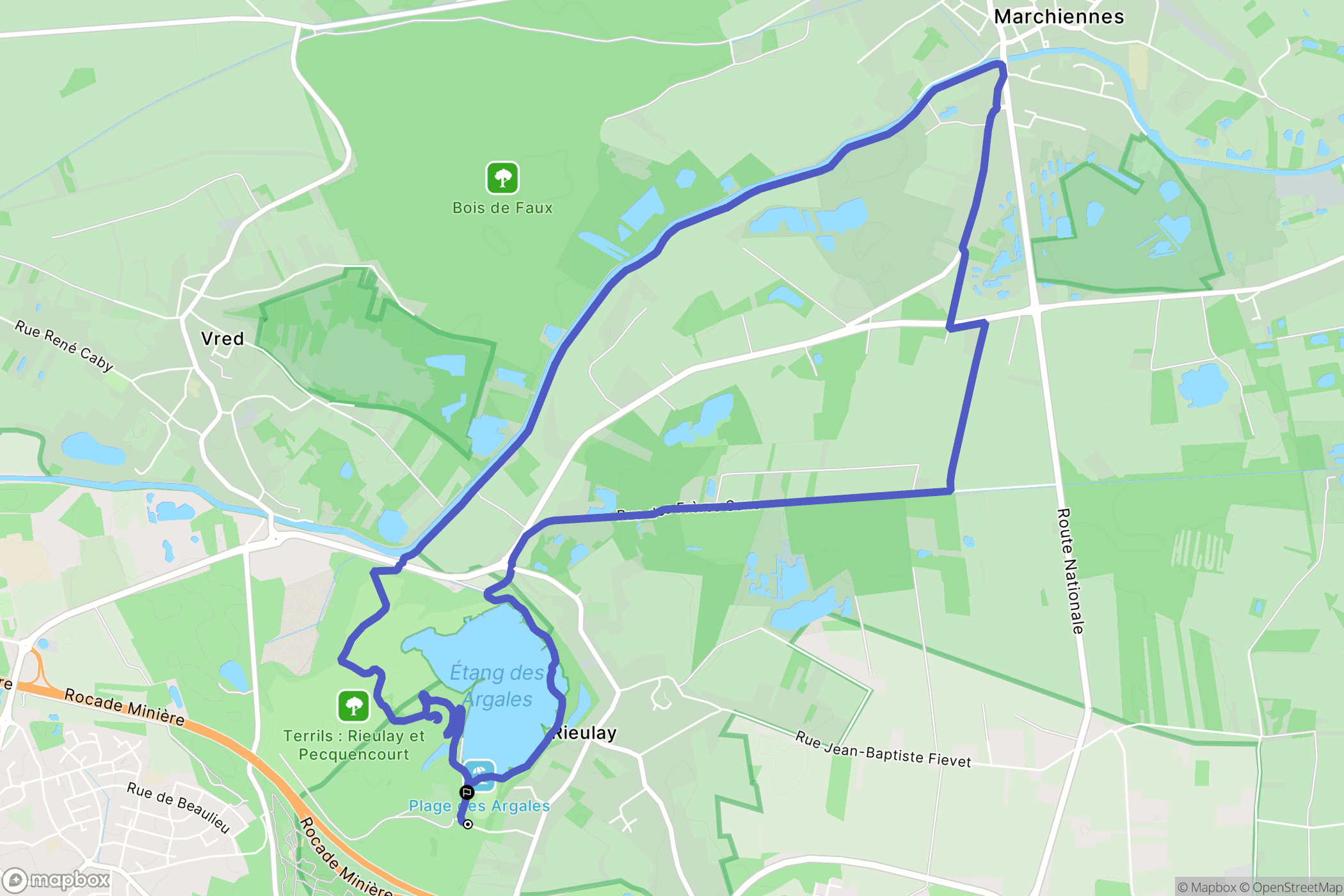 Rieulay : carte du parcours de randonnée - France