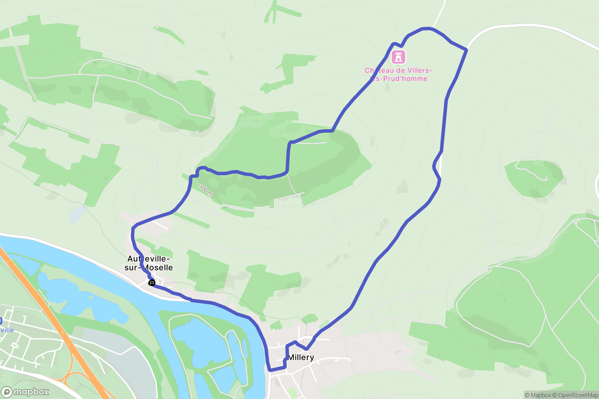 Autreville-sur-Moselle : carte du parcours de randonnée - France