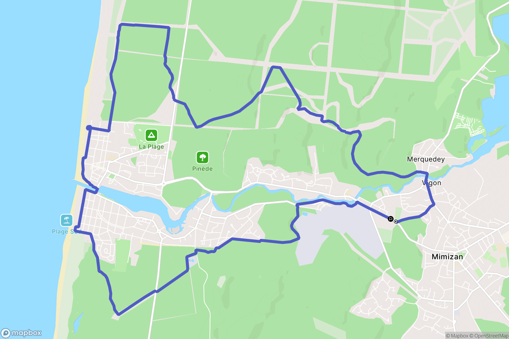 Mimizan : carte du parcours de randonnée - France
