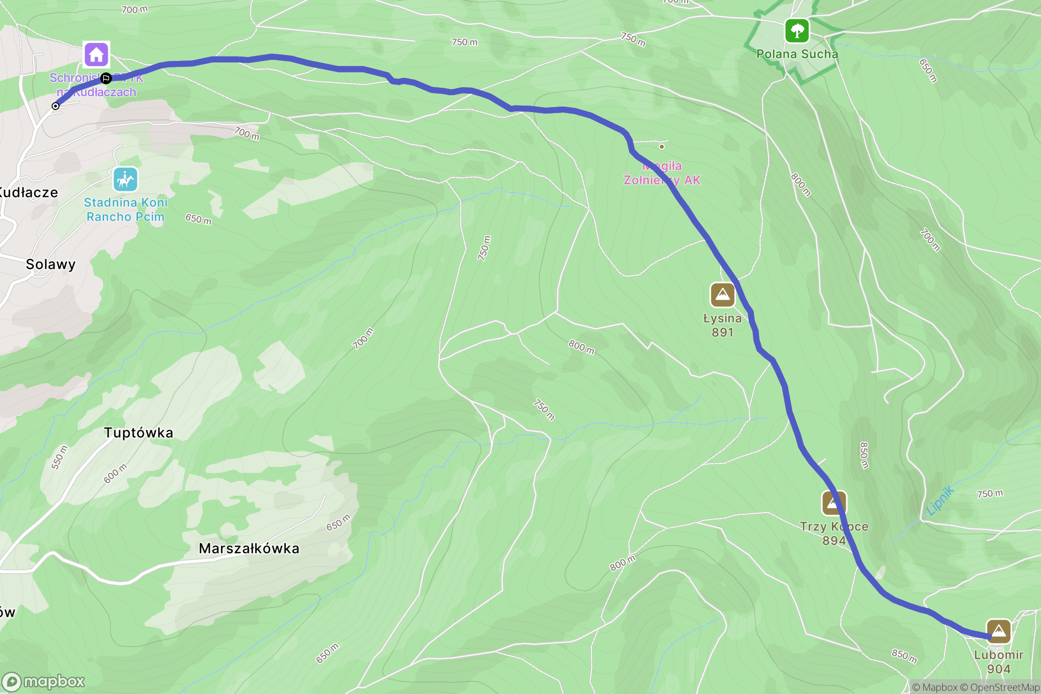 Pcim: mapa trasy - Poland