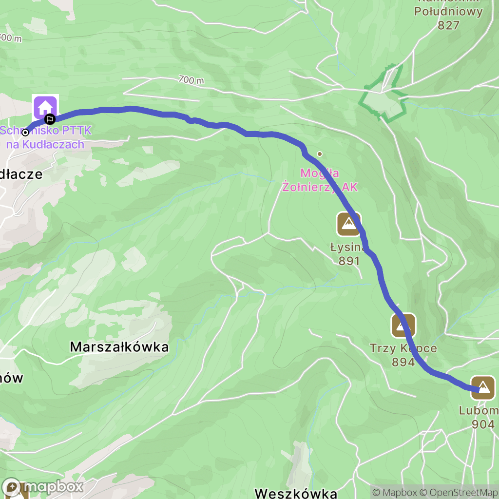 Pcim: mapa trasy - Poland