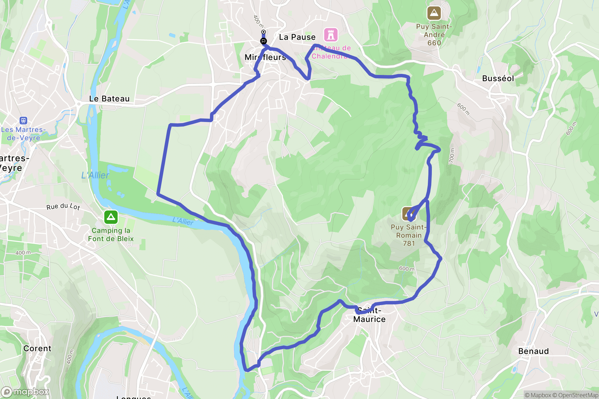 Mirefleurs : carte du parcours de randonnée - France
