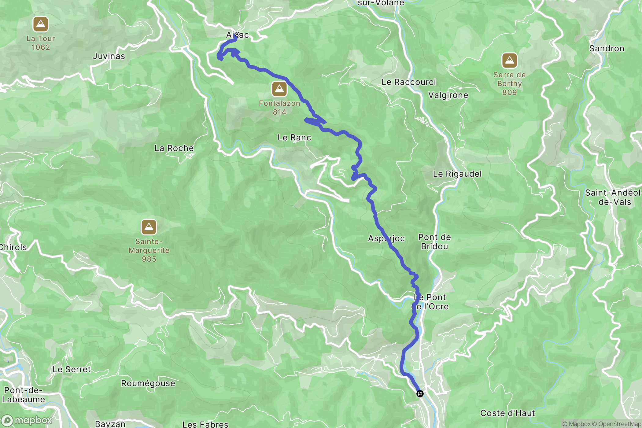 Aizac : carte du parcours de randonnée - France