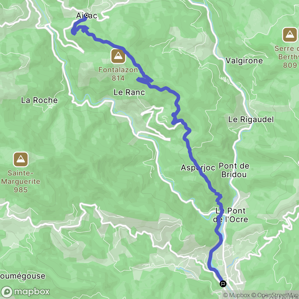 Aizac : carte du parcours de randonnée - France