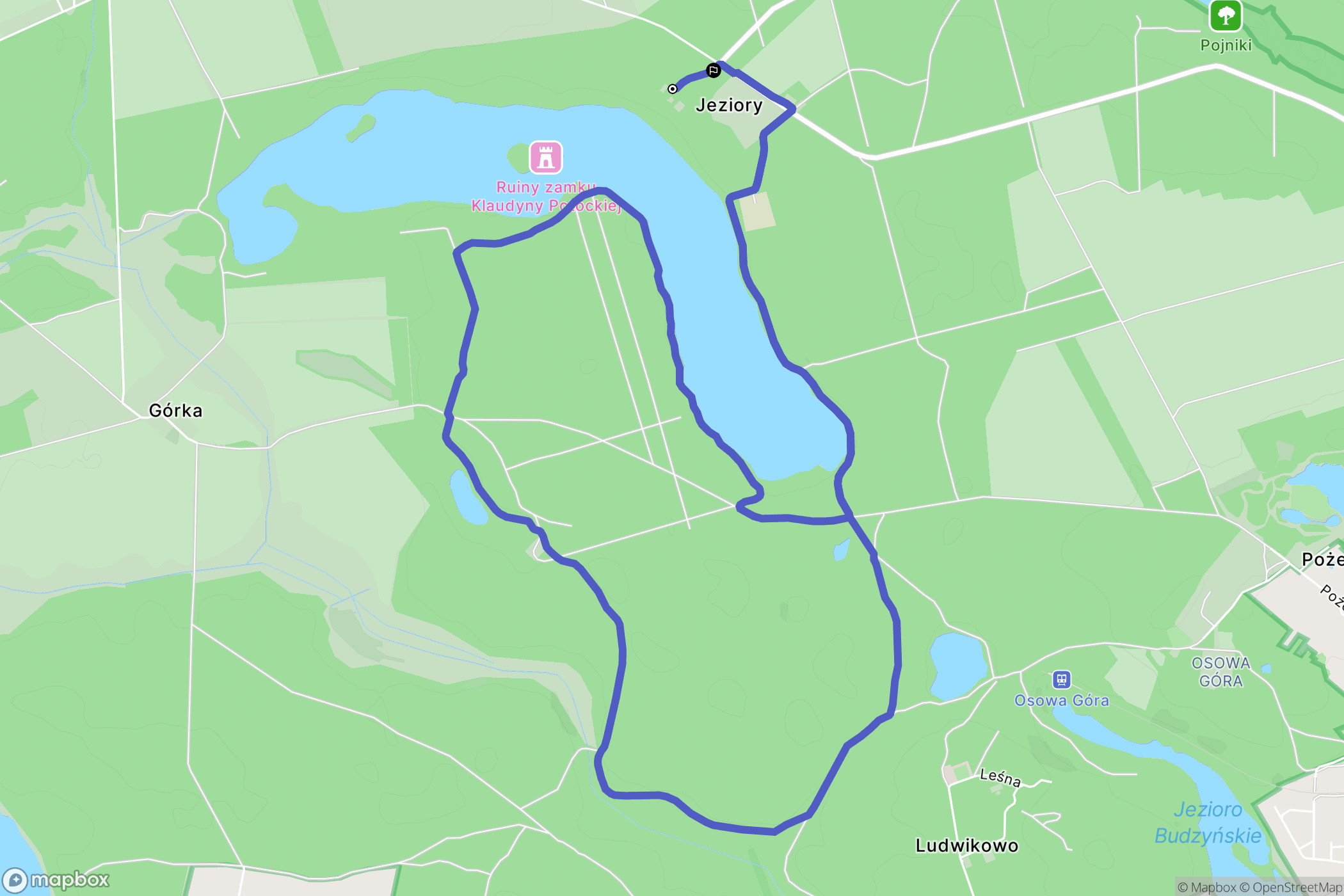 Jeziory: mapa trasy - Poland