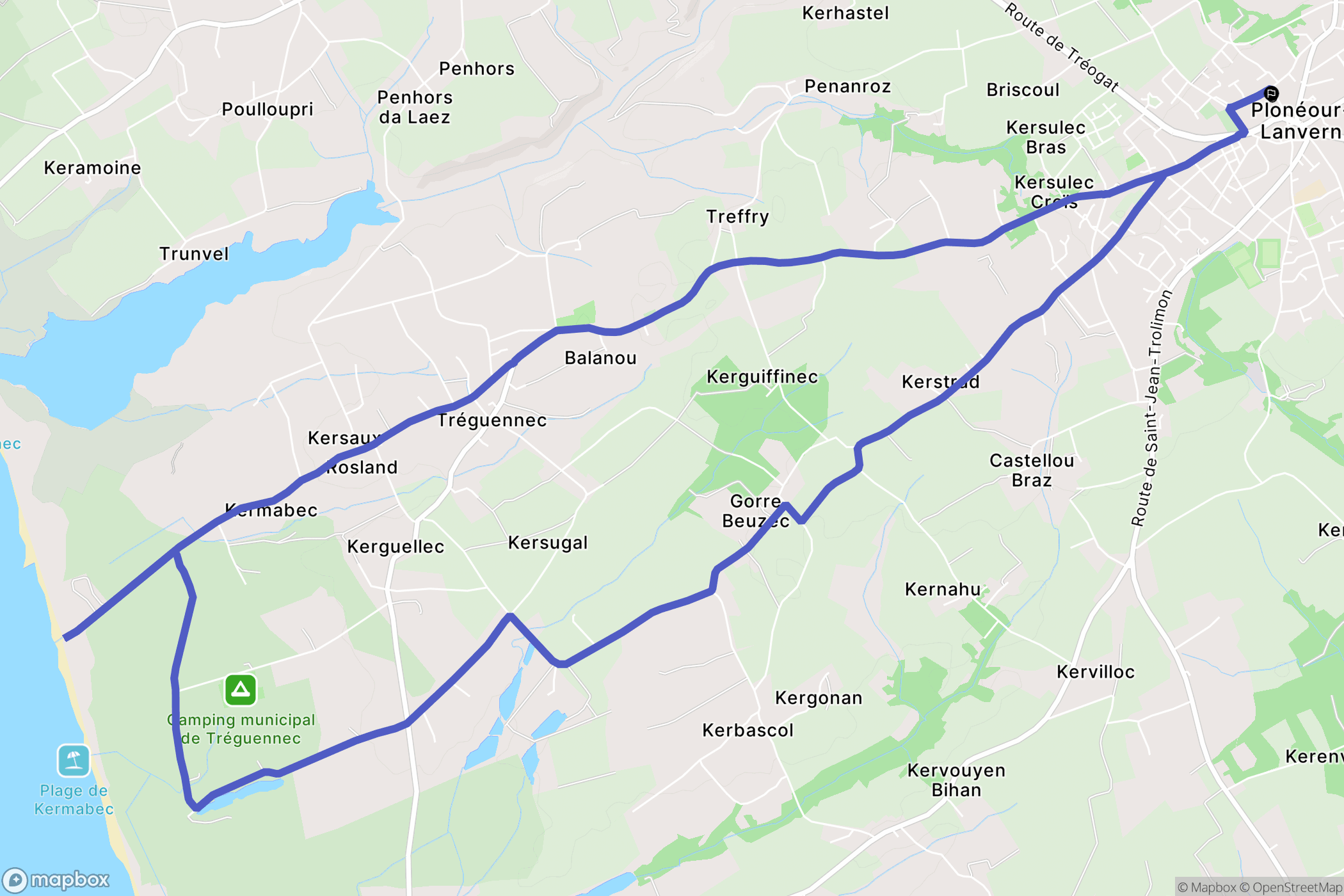 Plonéour-Lanvern : carte du parcours de randonnée - France