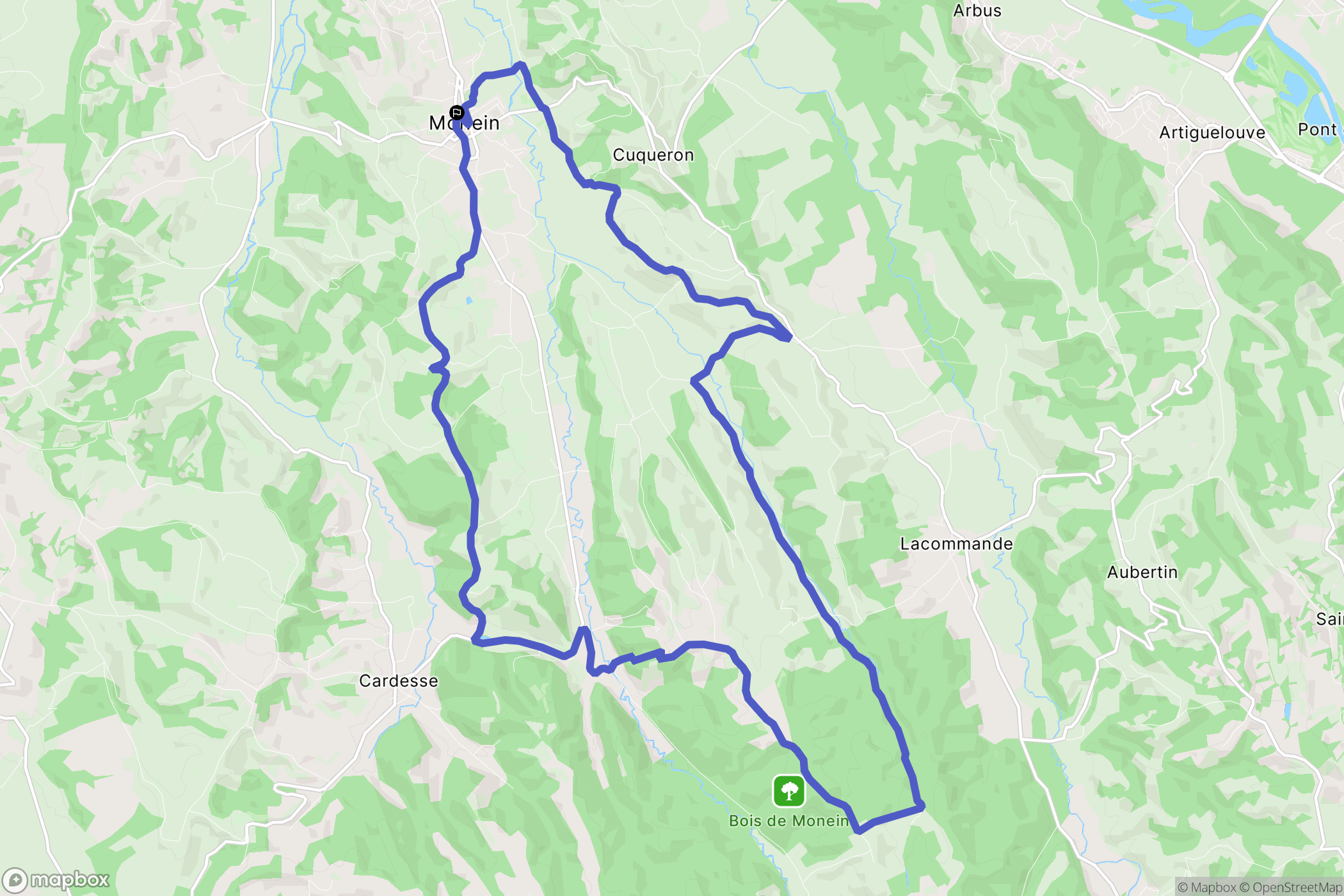 Monein : carte du parcours de randonnée - France