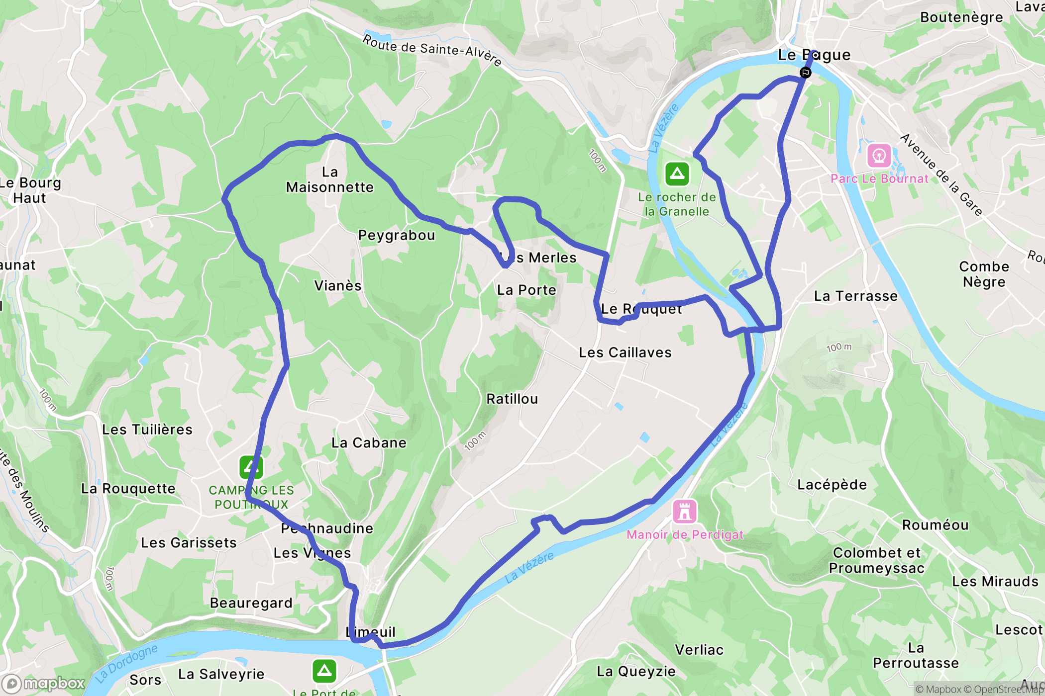 Le Bugue : carte du parcours de randonnée - France