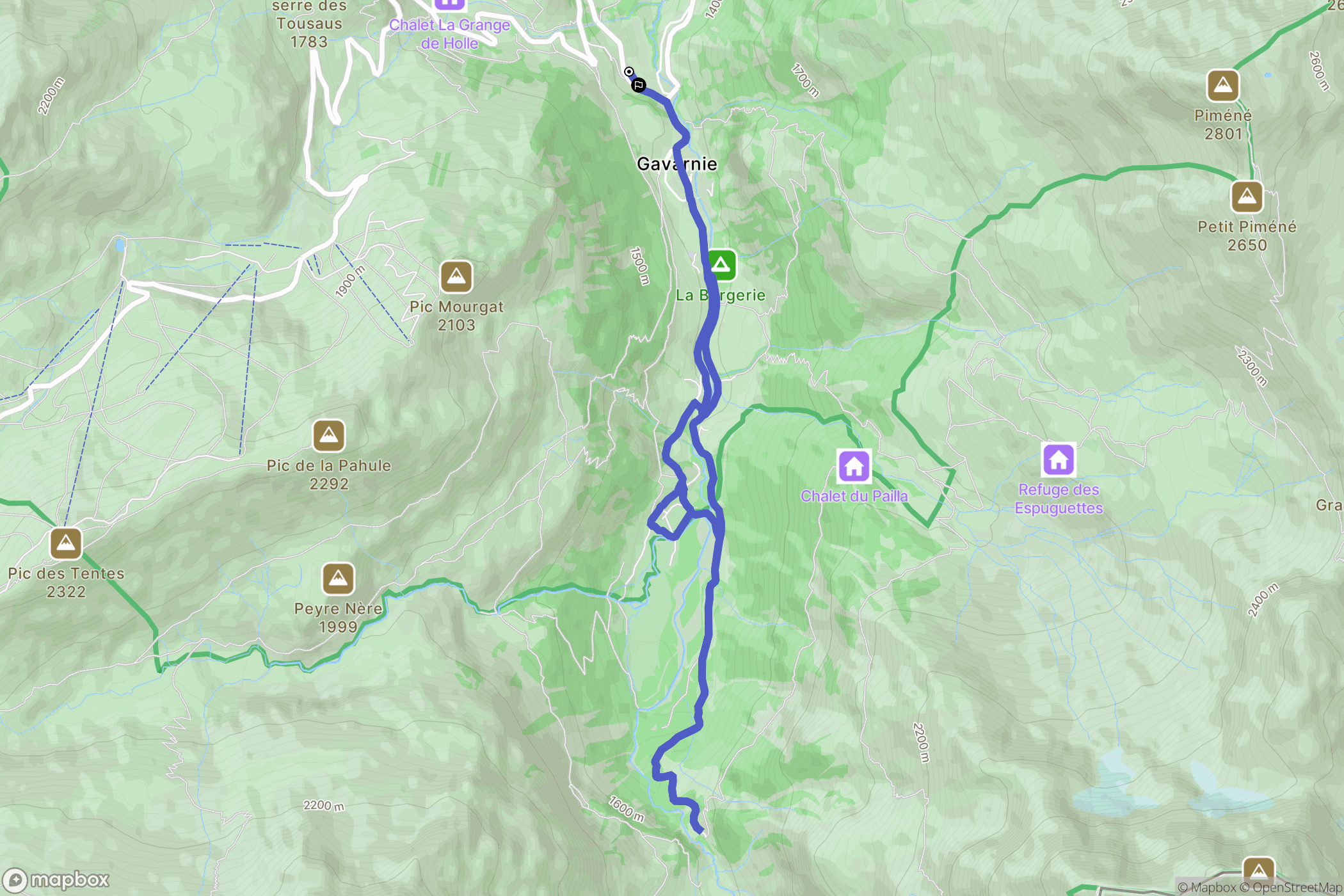 Gavarnie-Gèdre : carte du parcours de randonnée - France