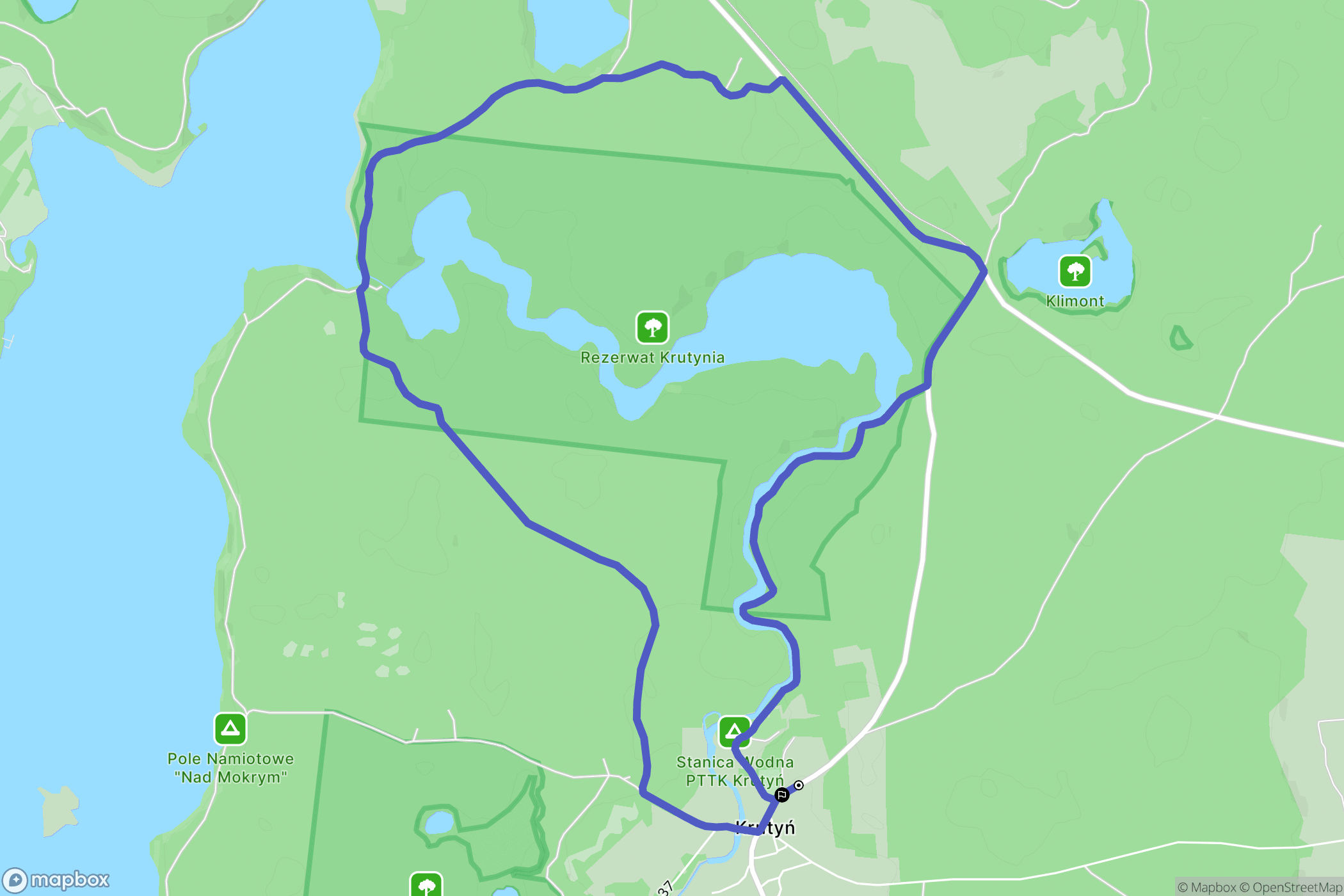 Krutyń: mapa trasy - Poland