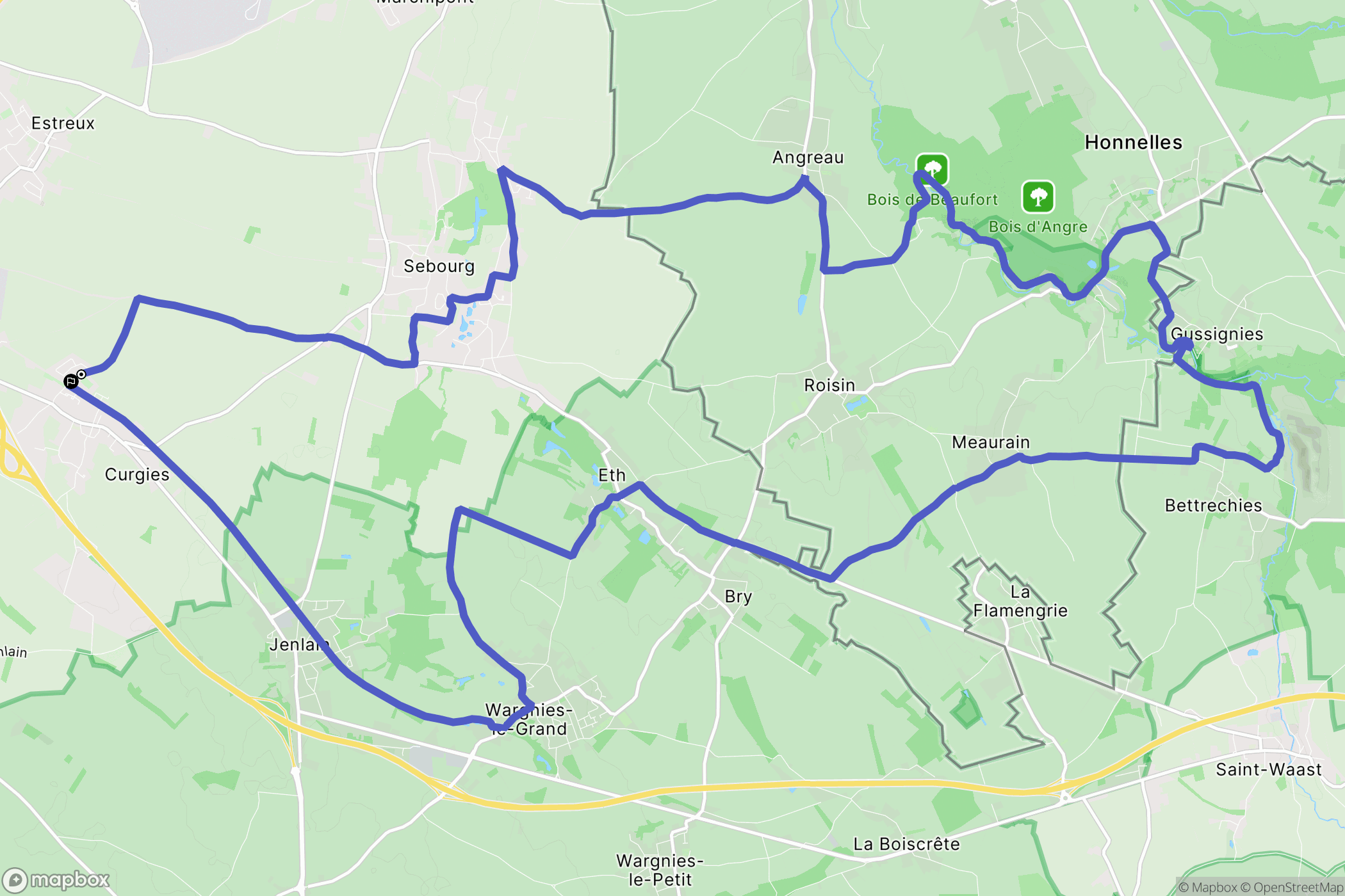 Curgies : carte du parcours de randonnée - France