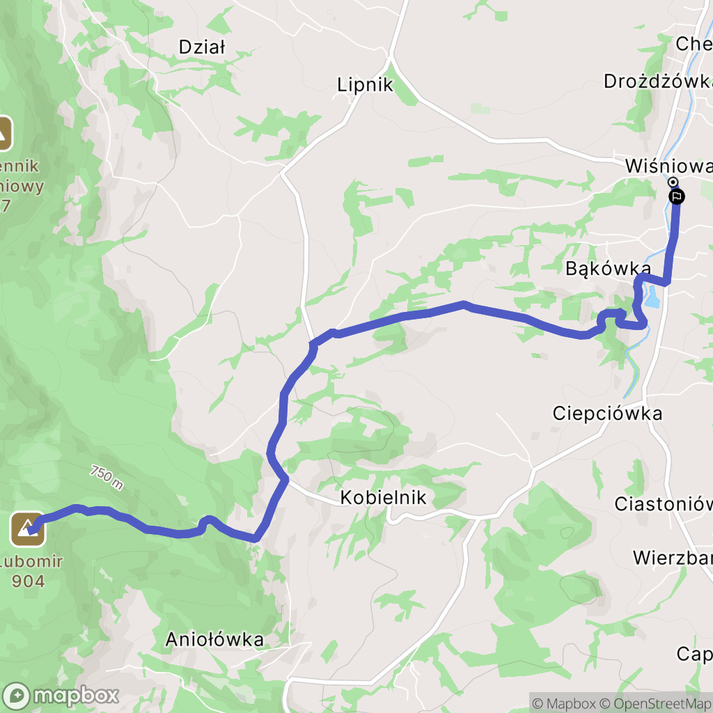 Wiśniowa: mapa trasy - Poland