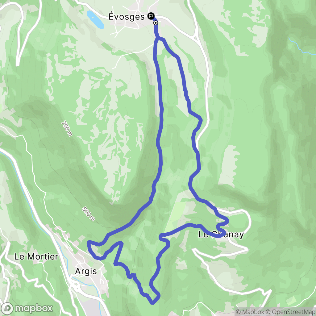 Évosges : carte du parcours de randonnée - France