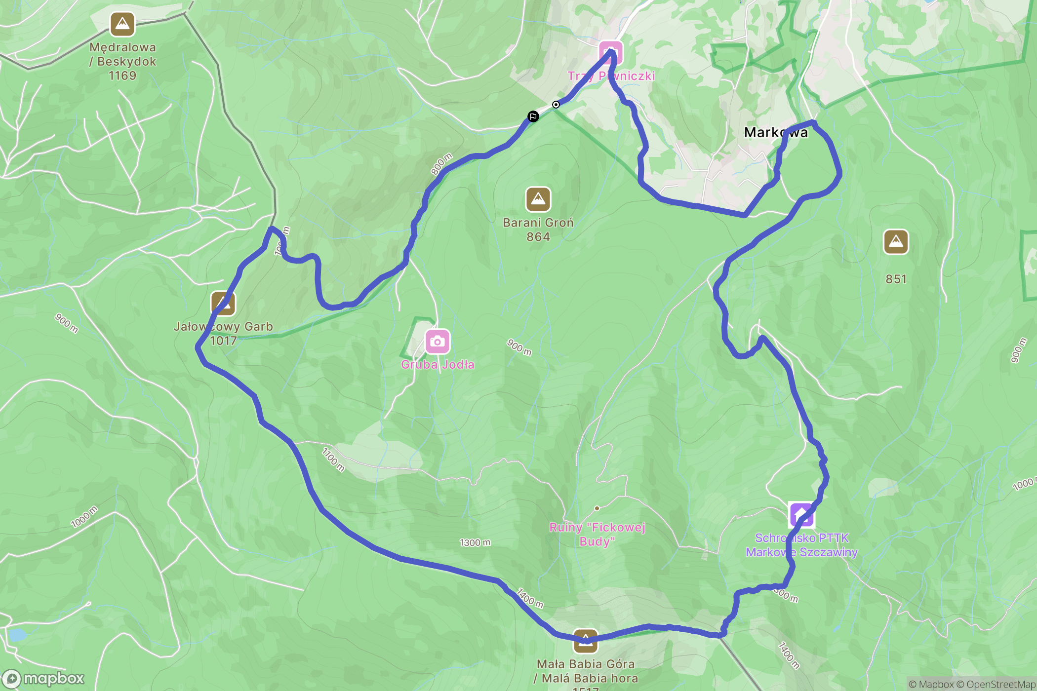 Zawoja: mapa trasy - Poland