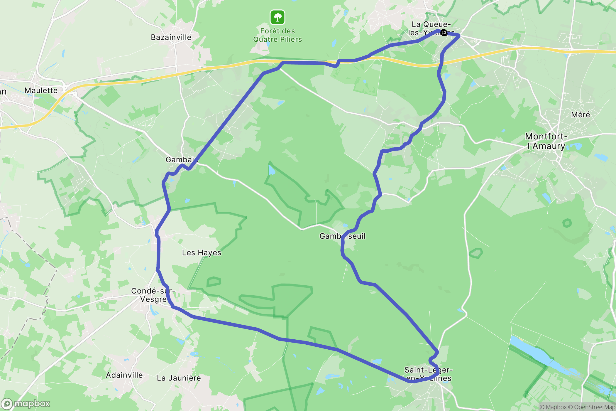 La Queue-lez-Yvelines : carte du parcours de randonnée - France
