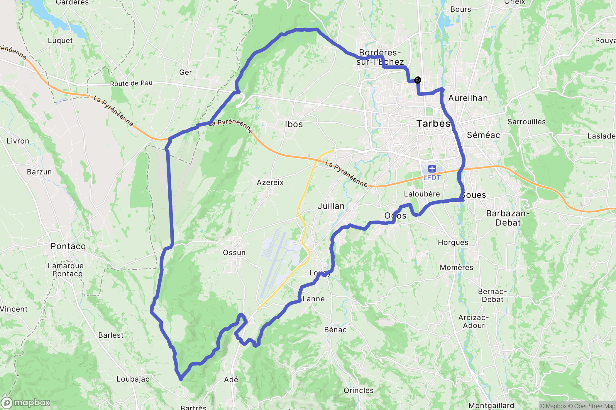 Tarbes : carte du parcours de randonnée - France
