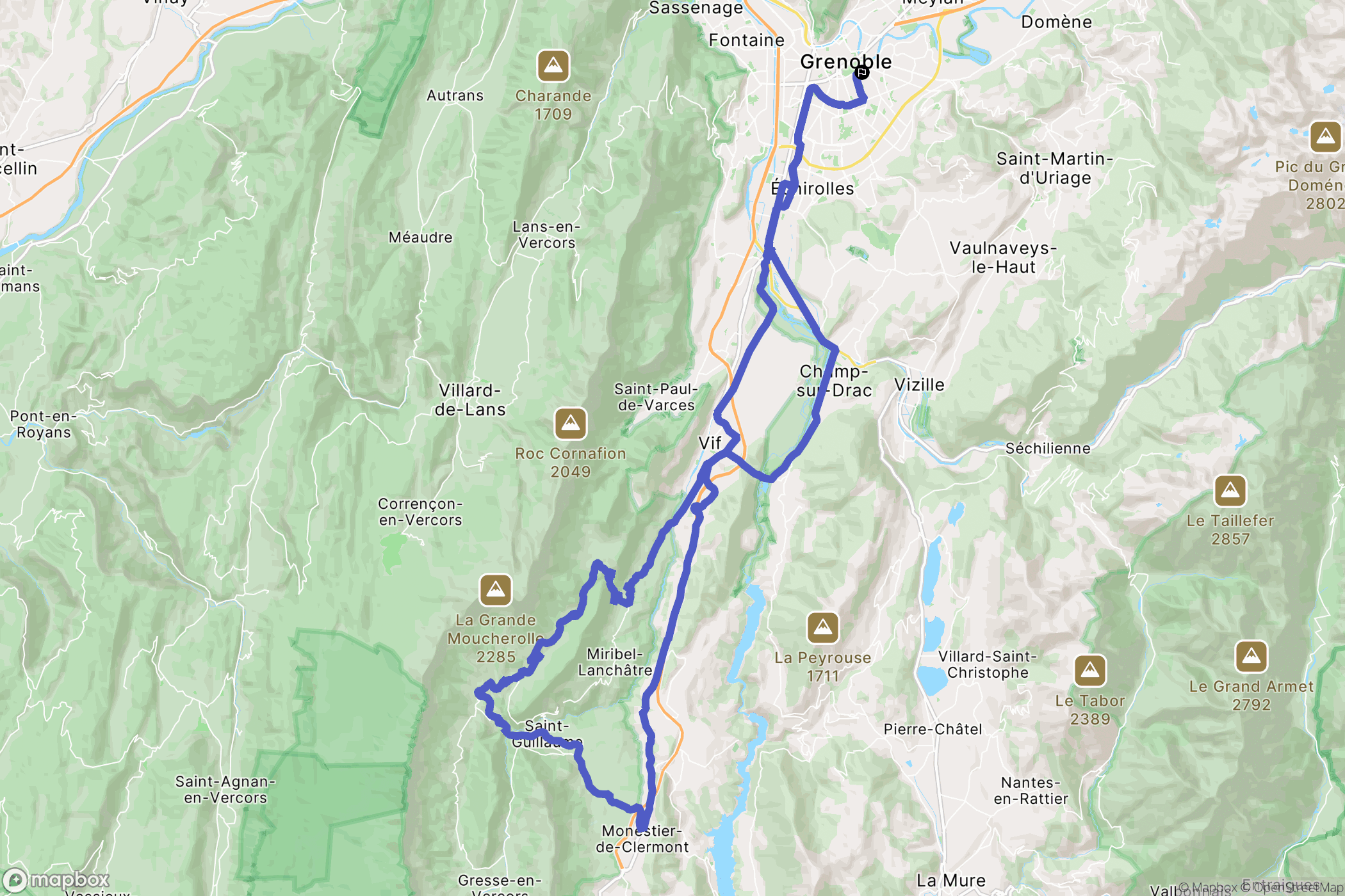 Grenoble : carte du parcours de randonnée - France