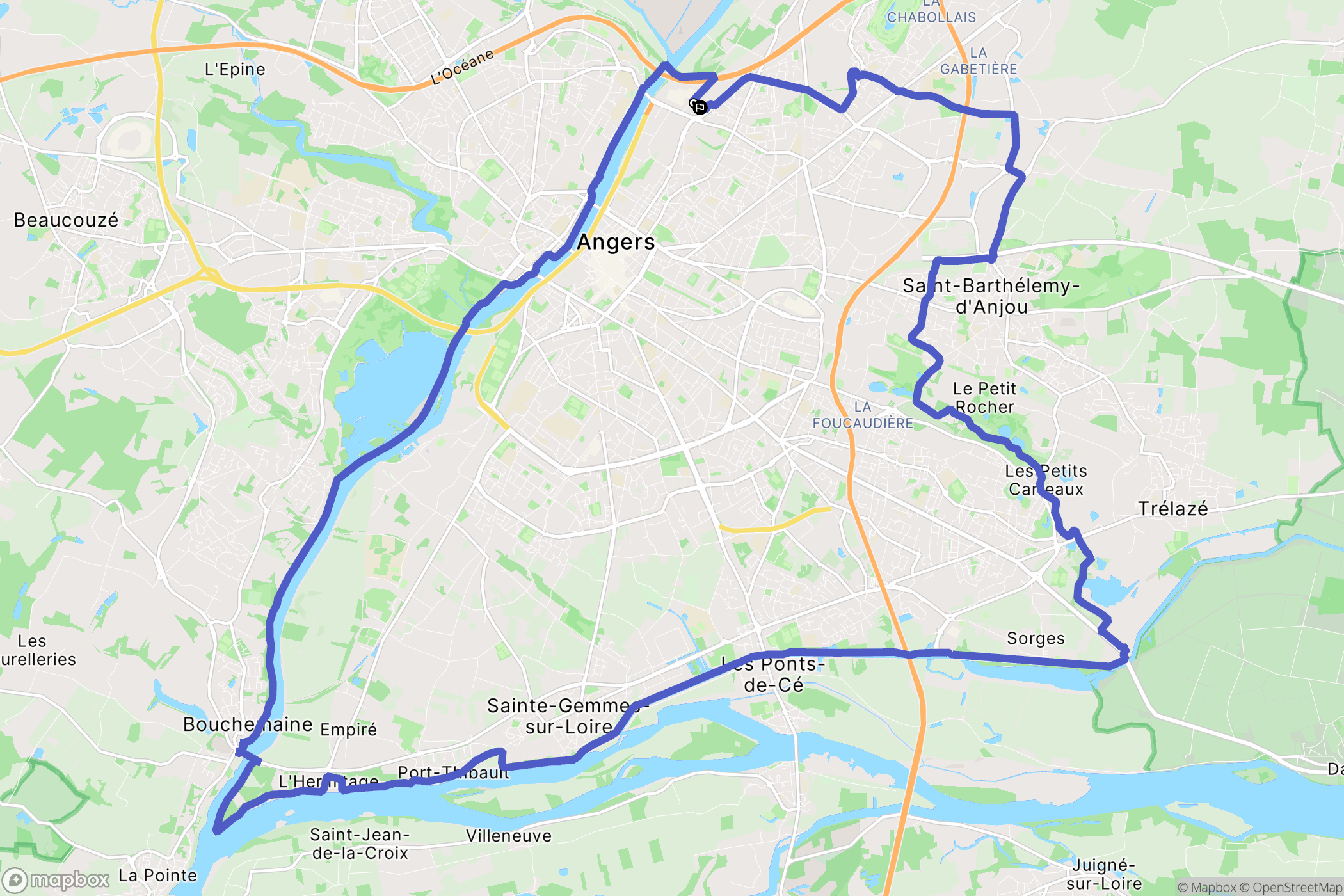 Angers : carte du parcours de randonnée - France