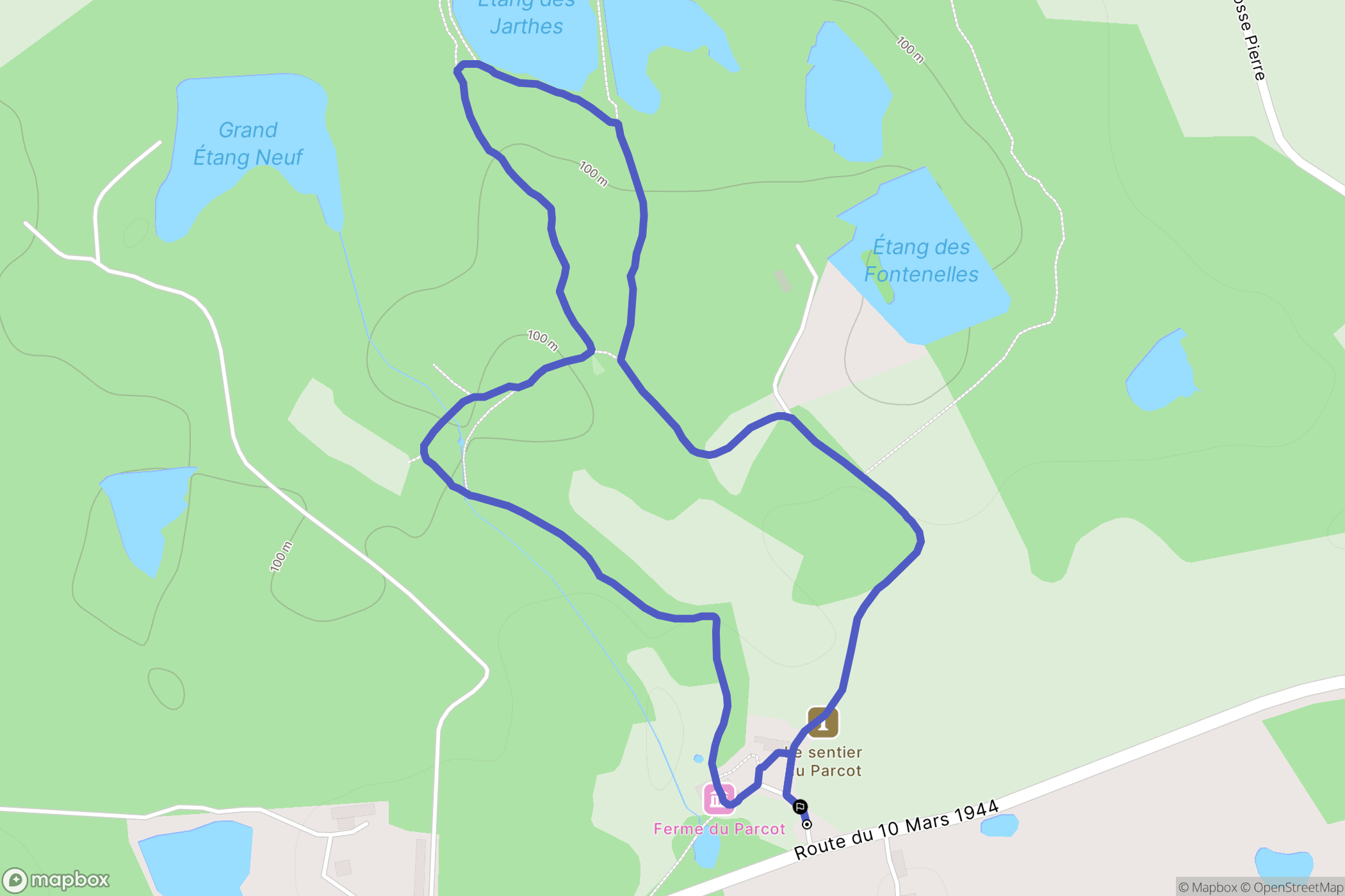 Échourgnac : carte du parcours de randonnée - France