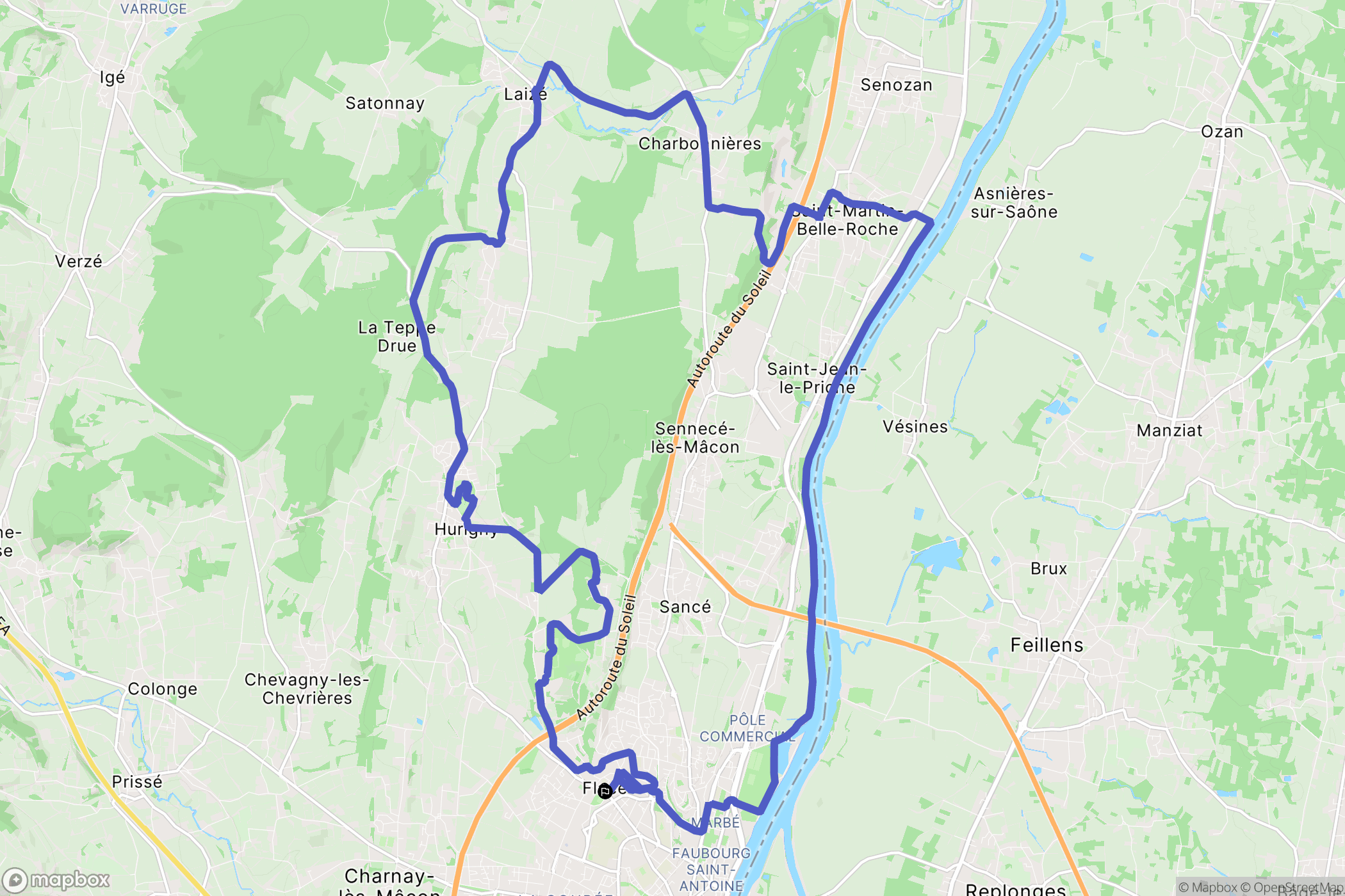 Mâcon : carte du parcours de randonnée - France