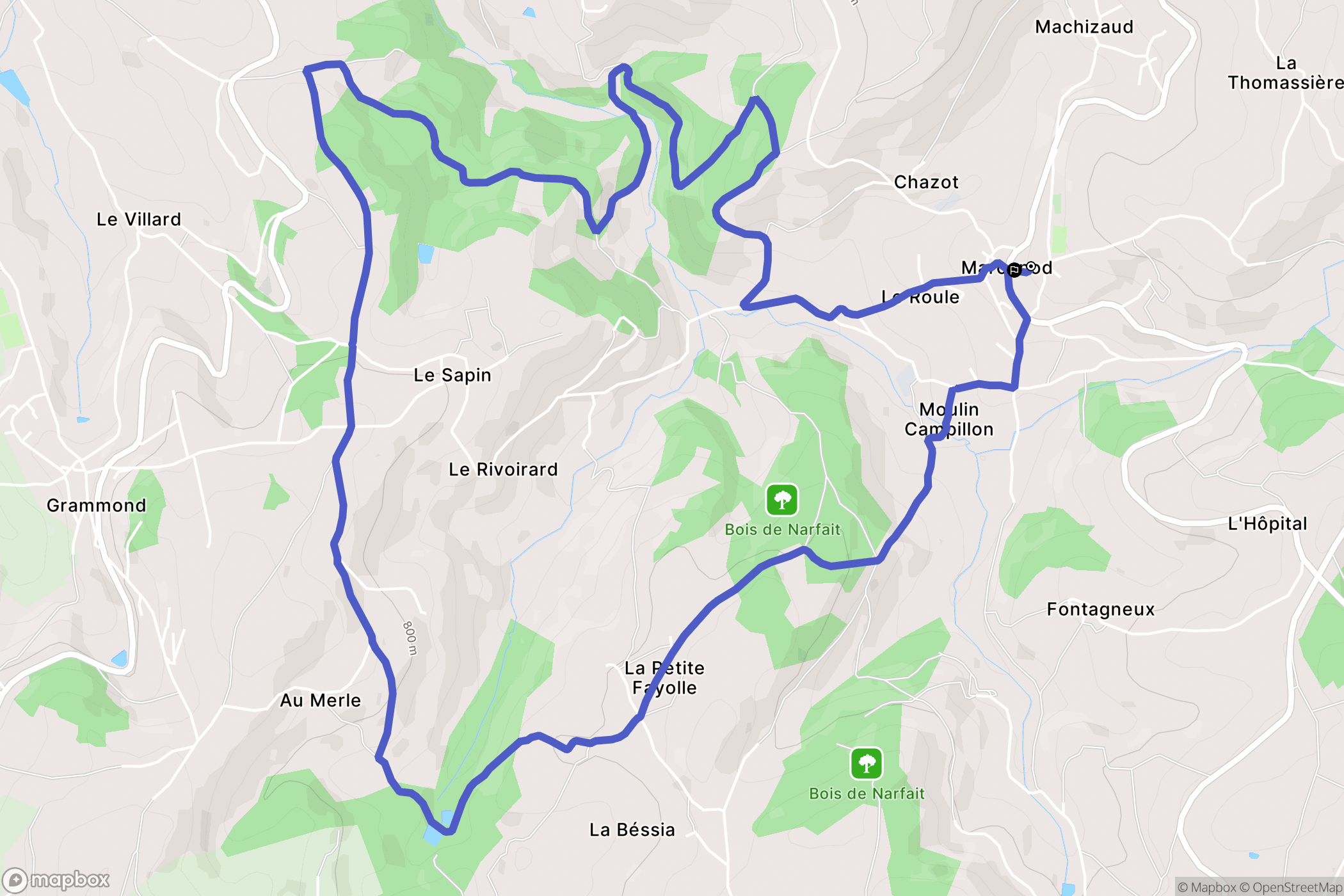 Marcenod : carte du parcours de randonnée - France