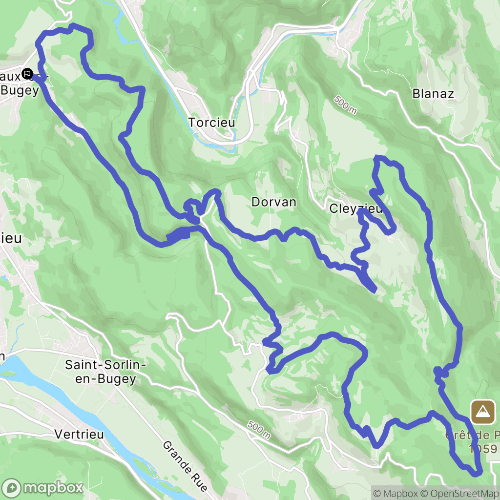 Vaux-en-Bugey : carte du parcours de randonnée - France